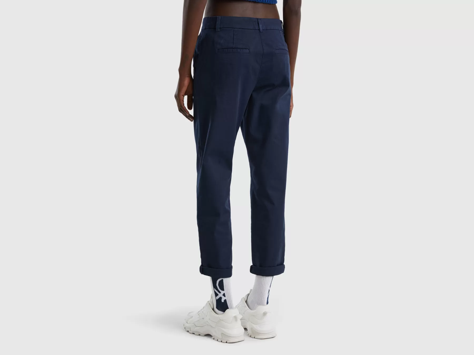 Benetton Pantaloni Chino In Cotone Stretch Blu Scuro Online