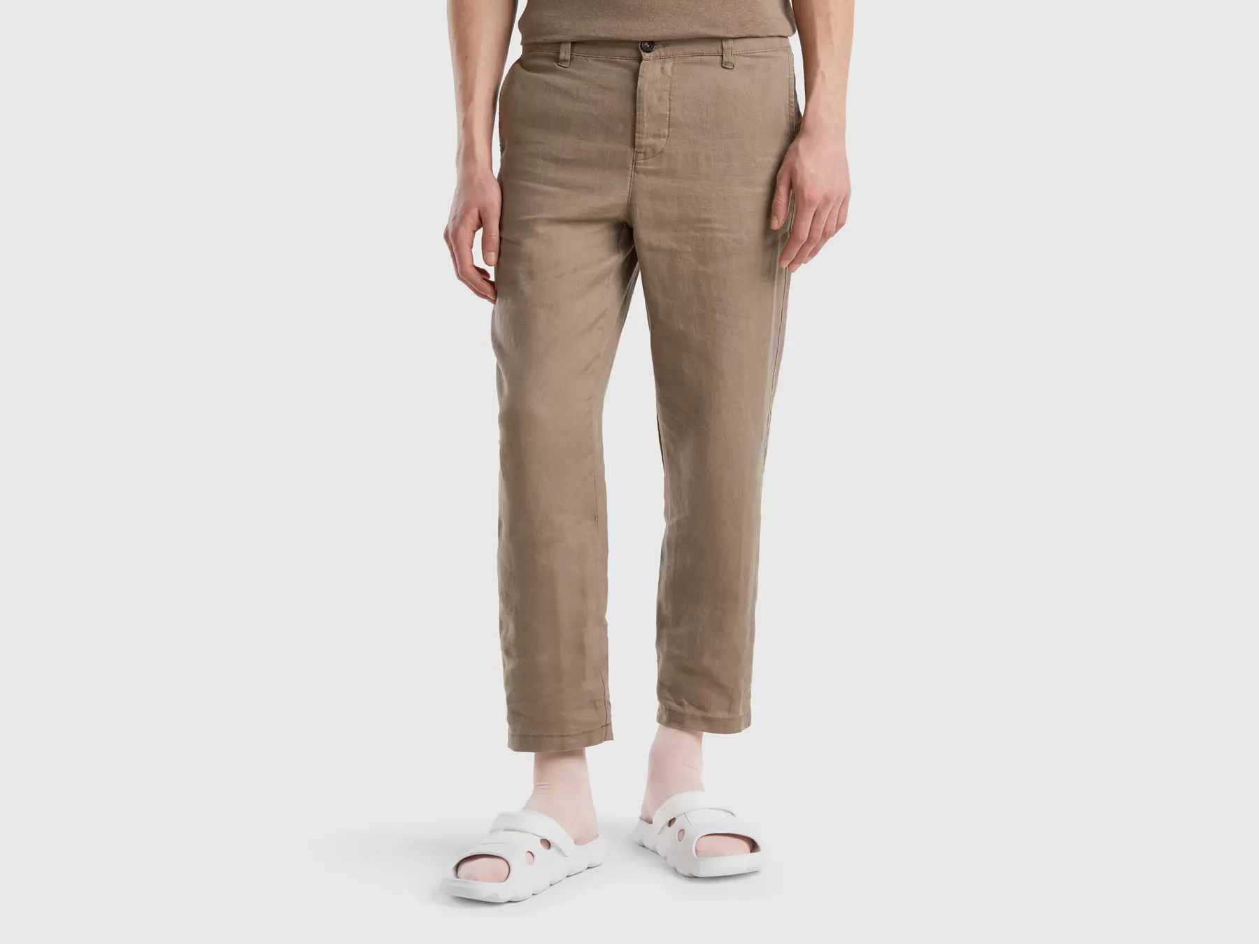 Benetton Pantaloni Chino In Puro Lino Tortora Store