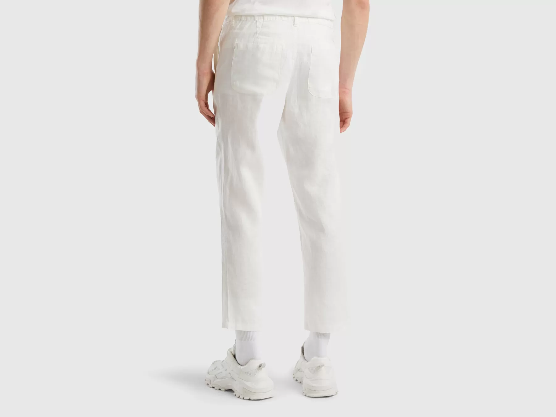 Benetton Pantaloni Chino In Puro Lino Bianco Panna Hot