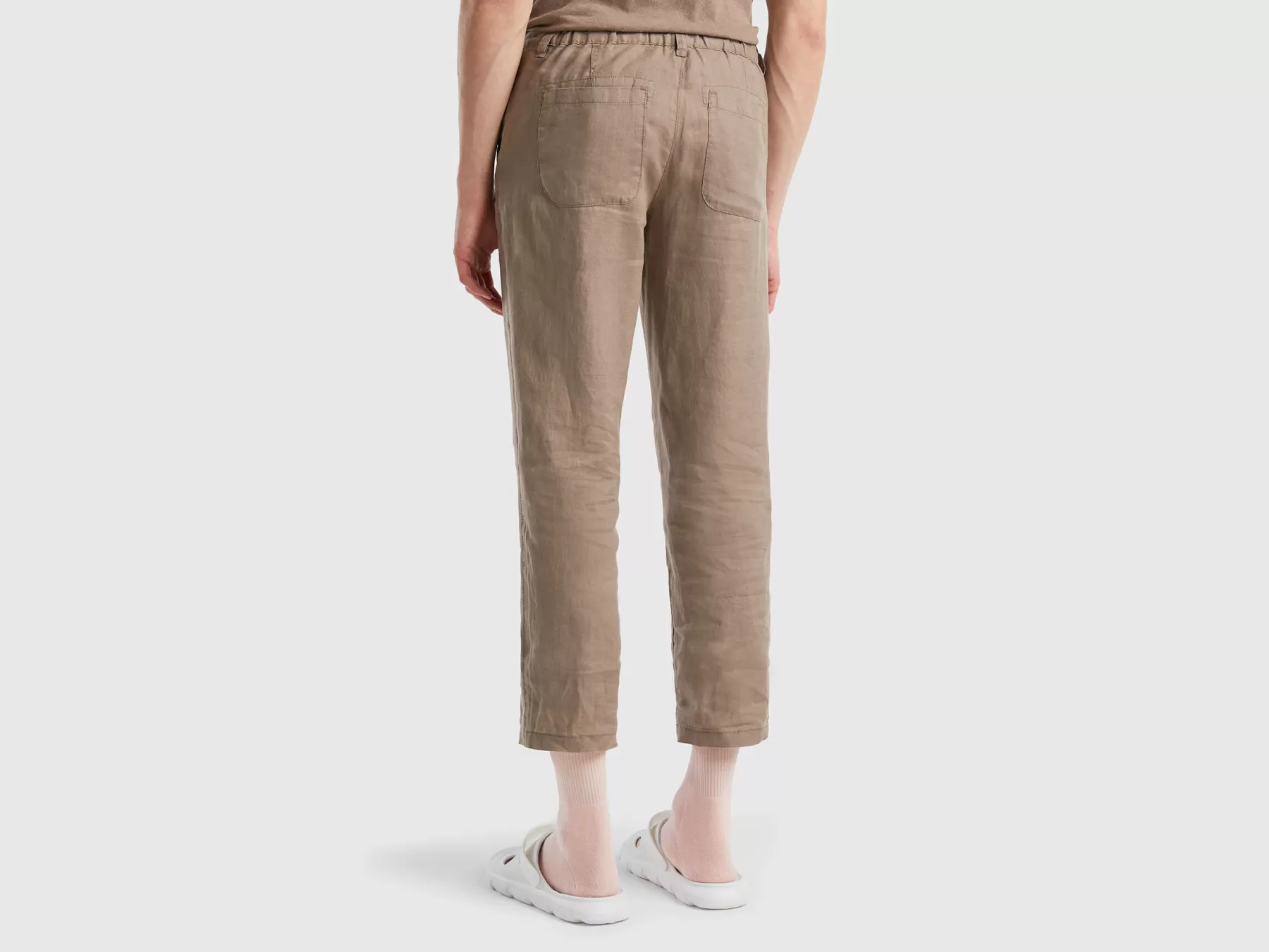 Benetton Pantaloni Chino In Puro Lino Tortora Store