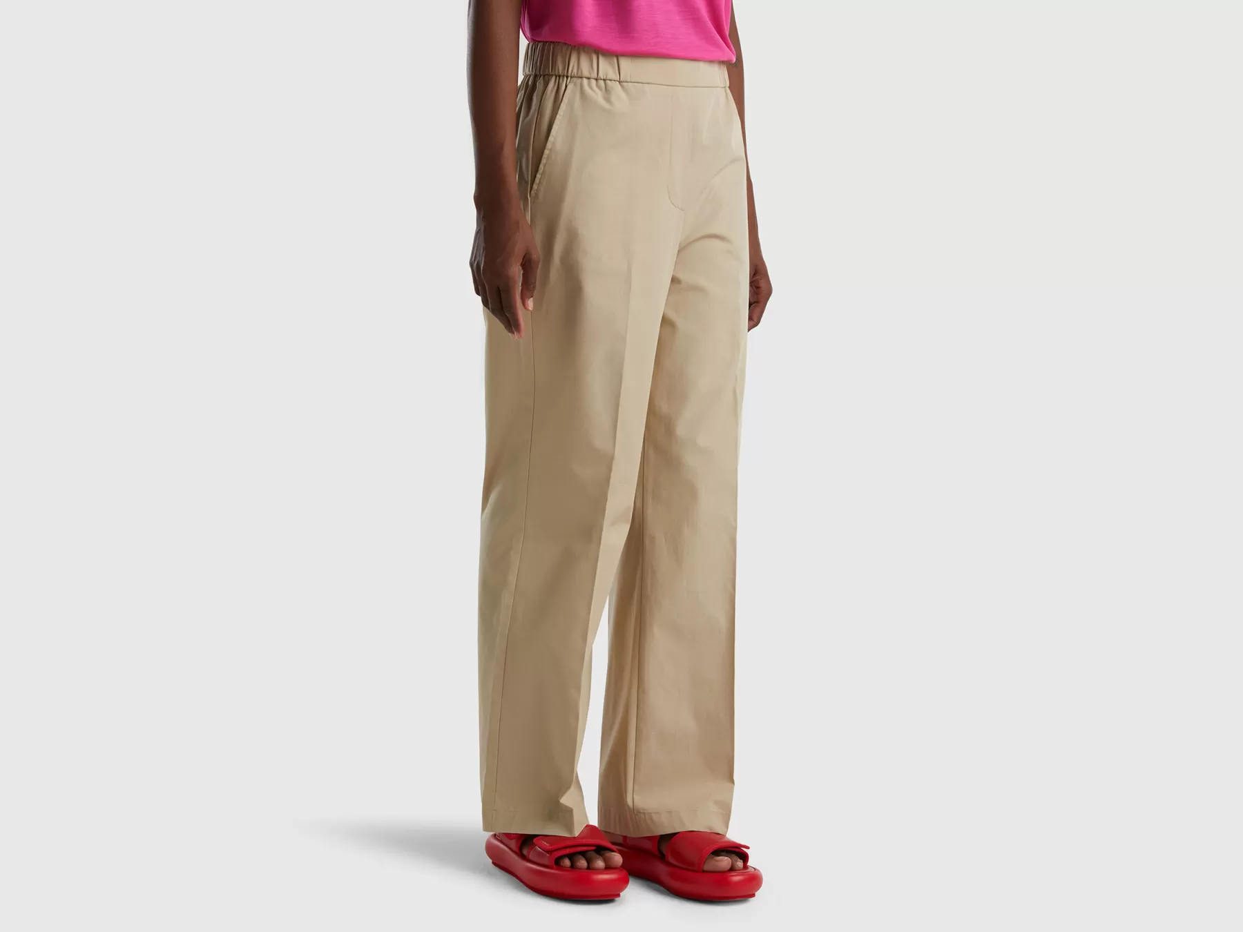 Benetton Pantaloni Con Elastico In Vita Beige Sale