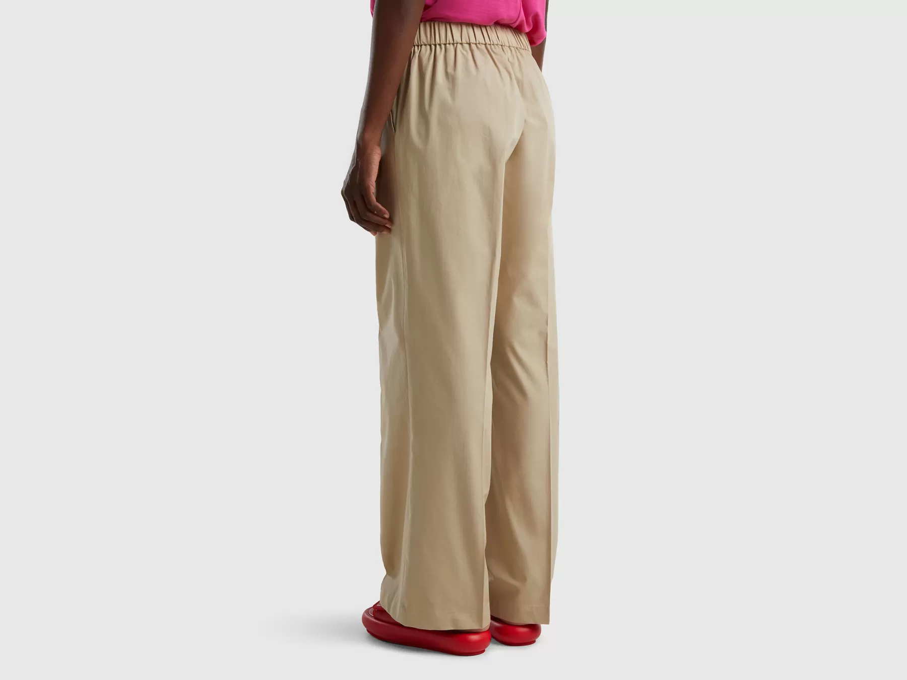 Benetton Pantaloni Con Elastico In Vita Beige Sale