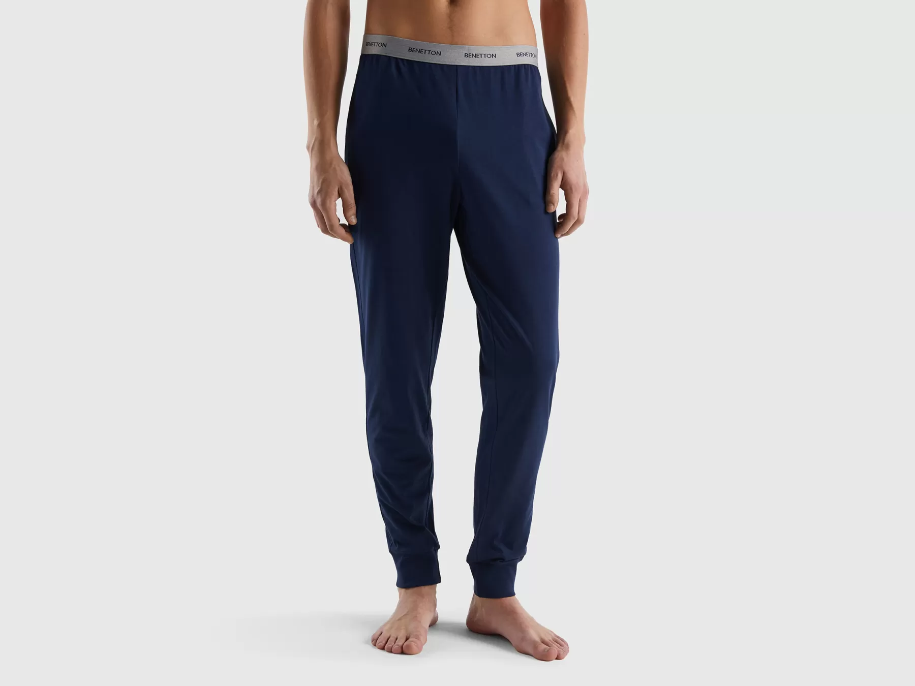 Benetton Pantaloni Con Elastico Logato Blu Scuro Discount