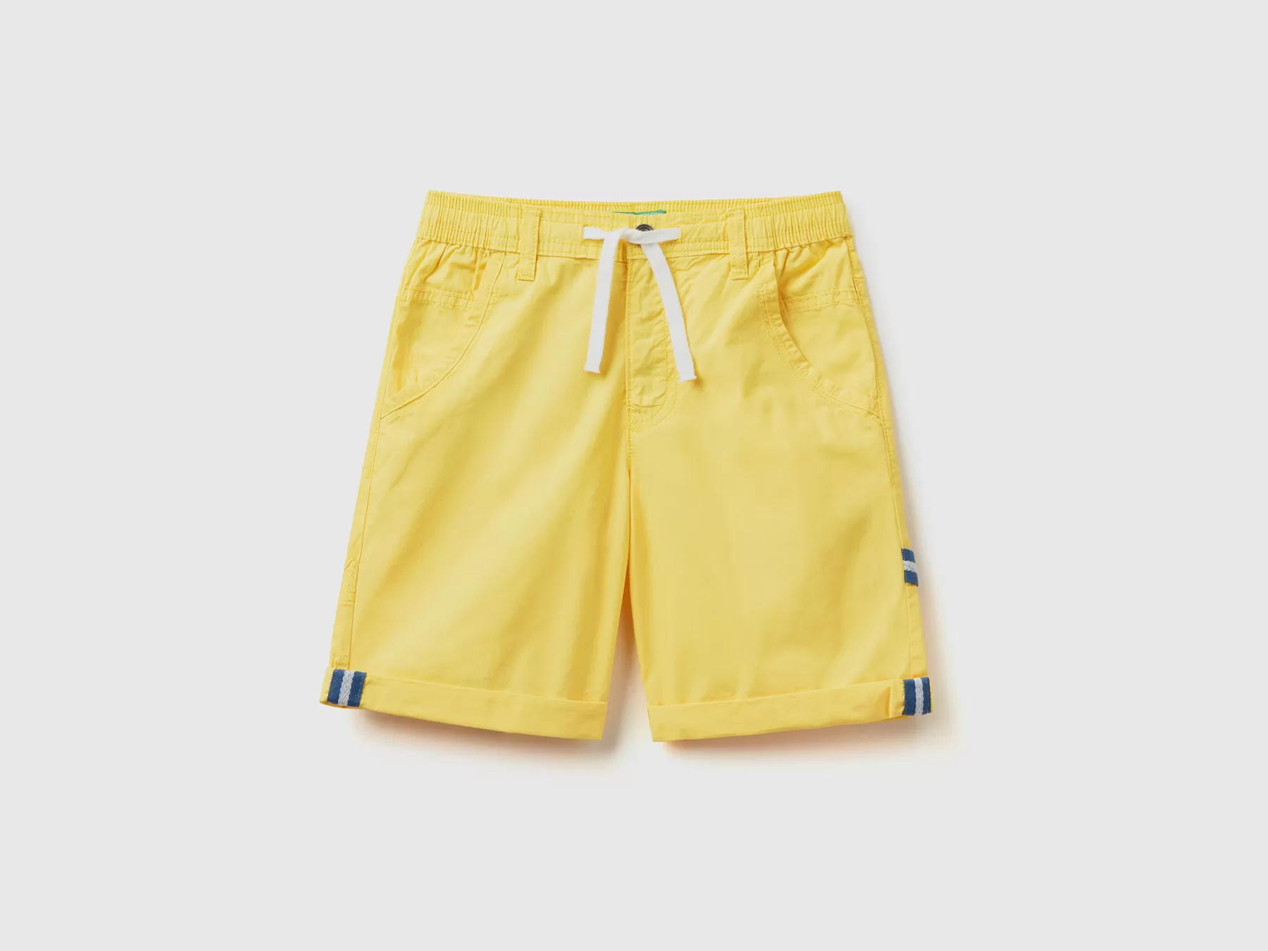 Benetton Pantaloni Corti 100% Cotone Giallo Fashion