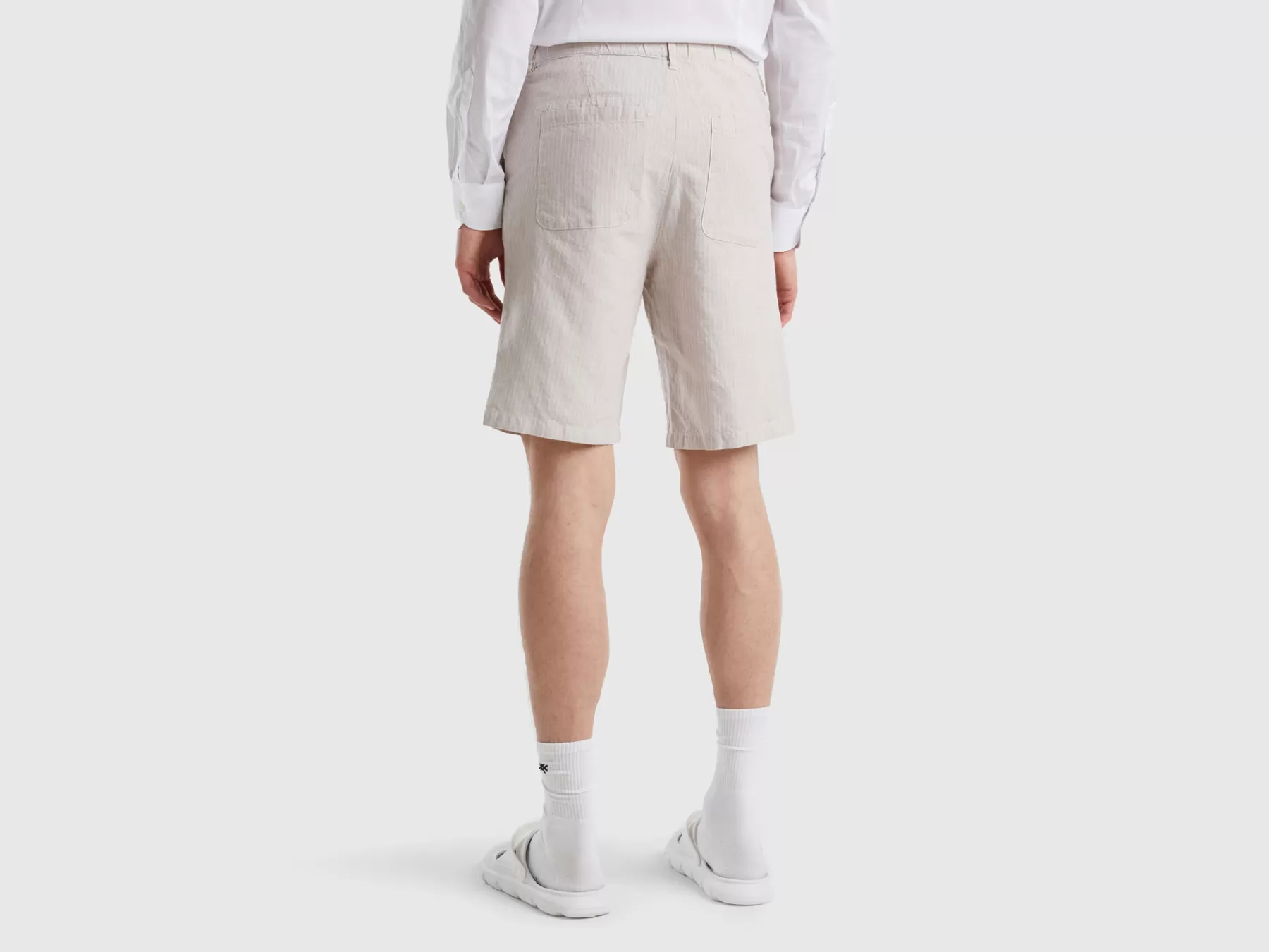 Benetton Pantaloni Corti In Misto Lino Bianco Panna Store