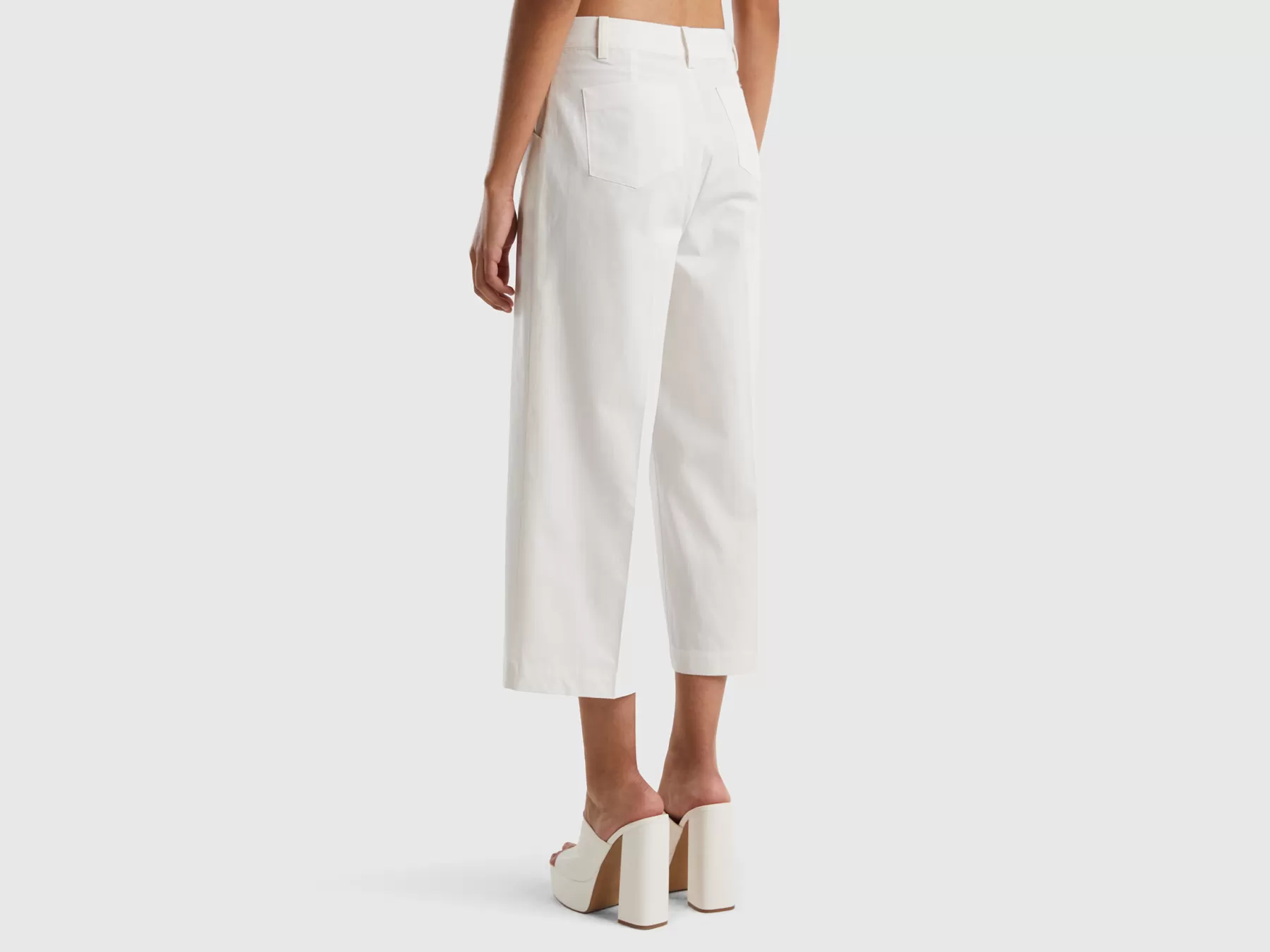 Benetton Pantaloni Cropped 100% Cotone Bianco Panna Clearance