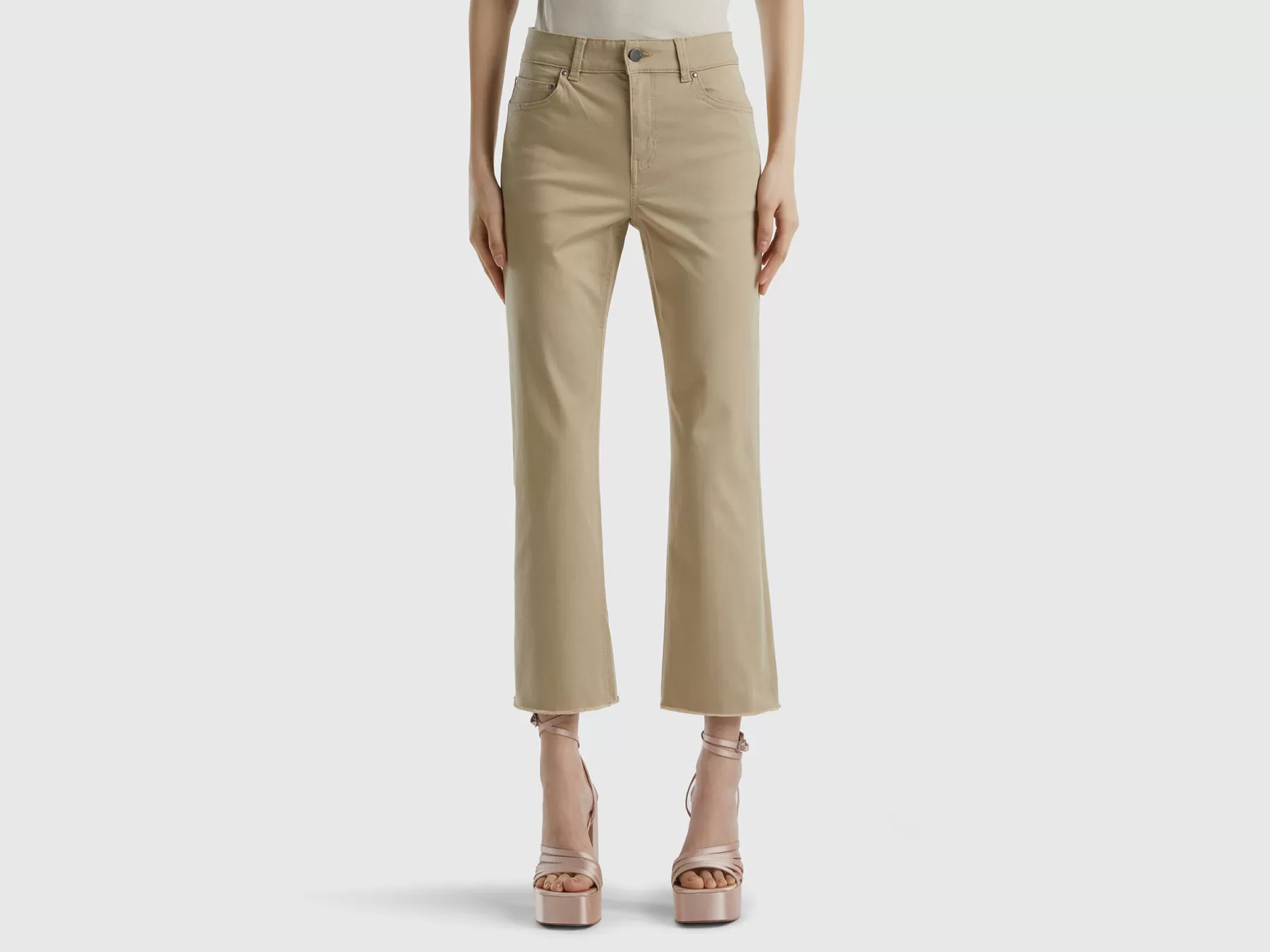 Benetton Pantaloni Cropped Cinque Tasche Beige Clearance