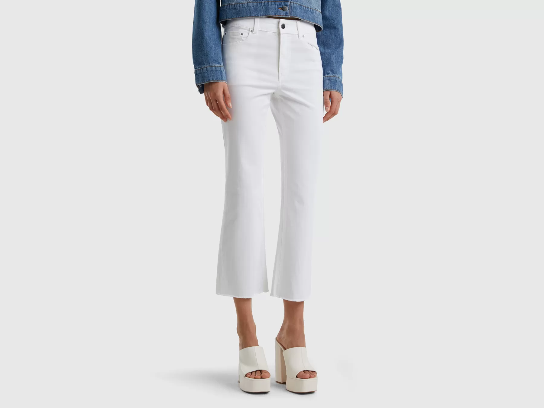 Benetton Pantaloni Cropped Cinque Tasche Bianco Sale