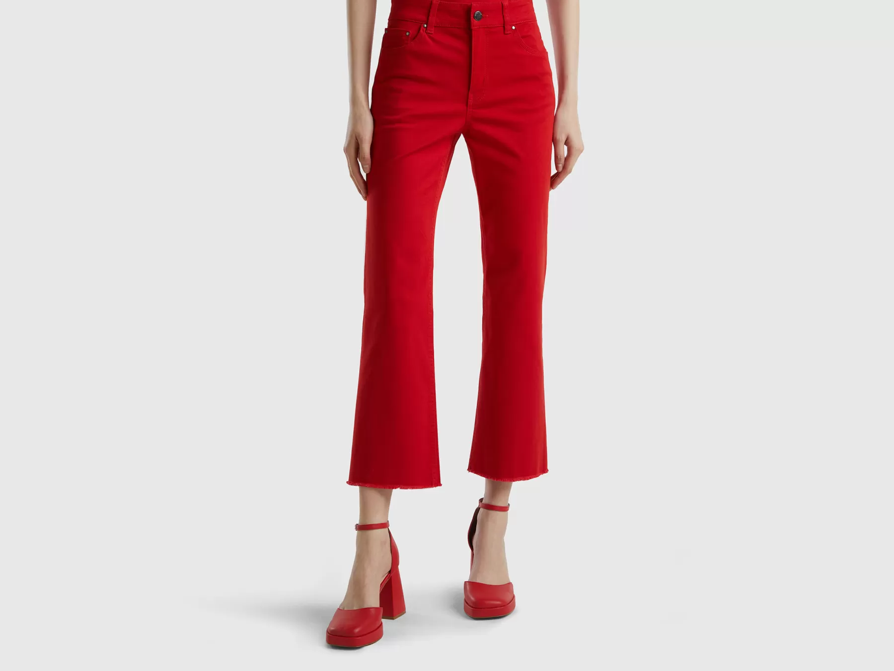 Benetton Pantaloni Cropped Cinque Tasche Rosso Flash Sale