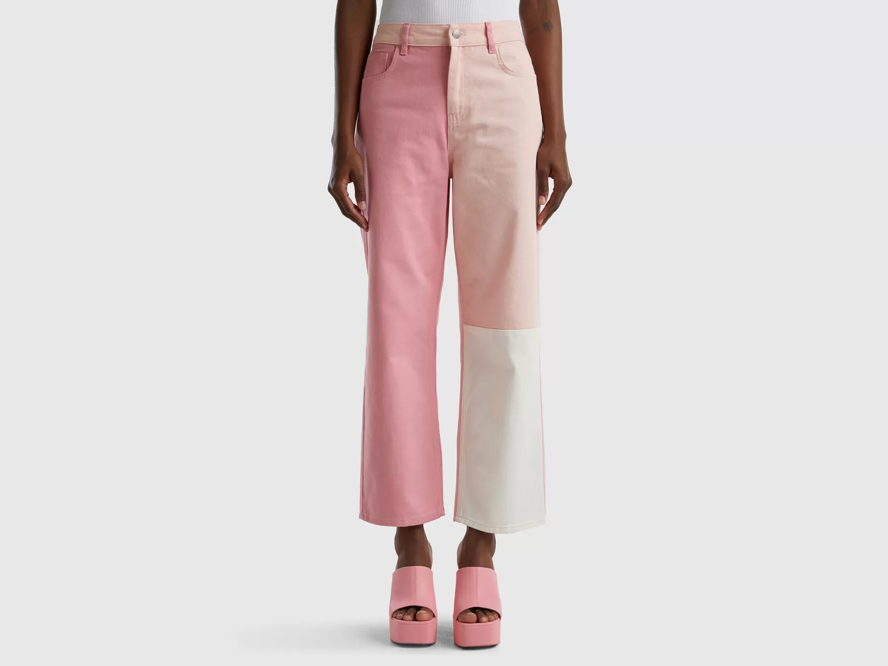 Benetton Pantaloni Cropped Color Block Rosa Sale