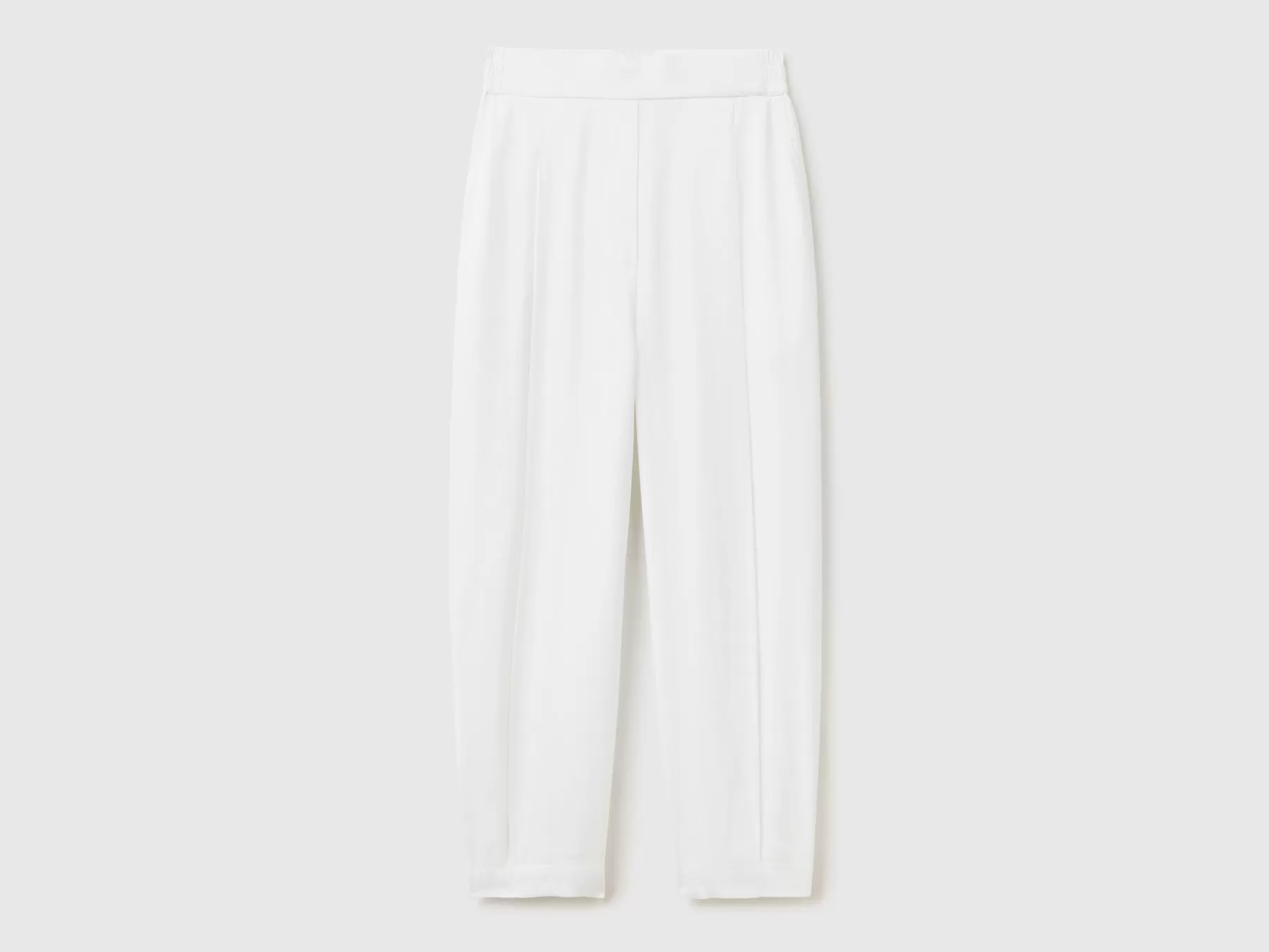 Benetton Pantaloni Cropped Con Pieghe Bianco Discount