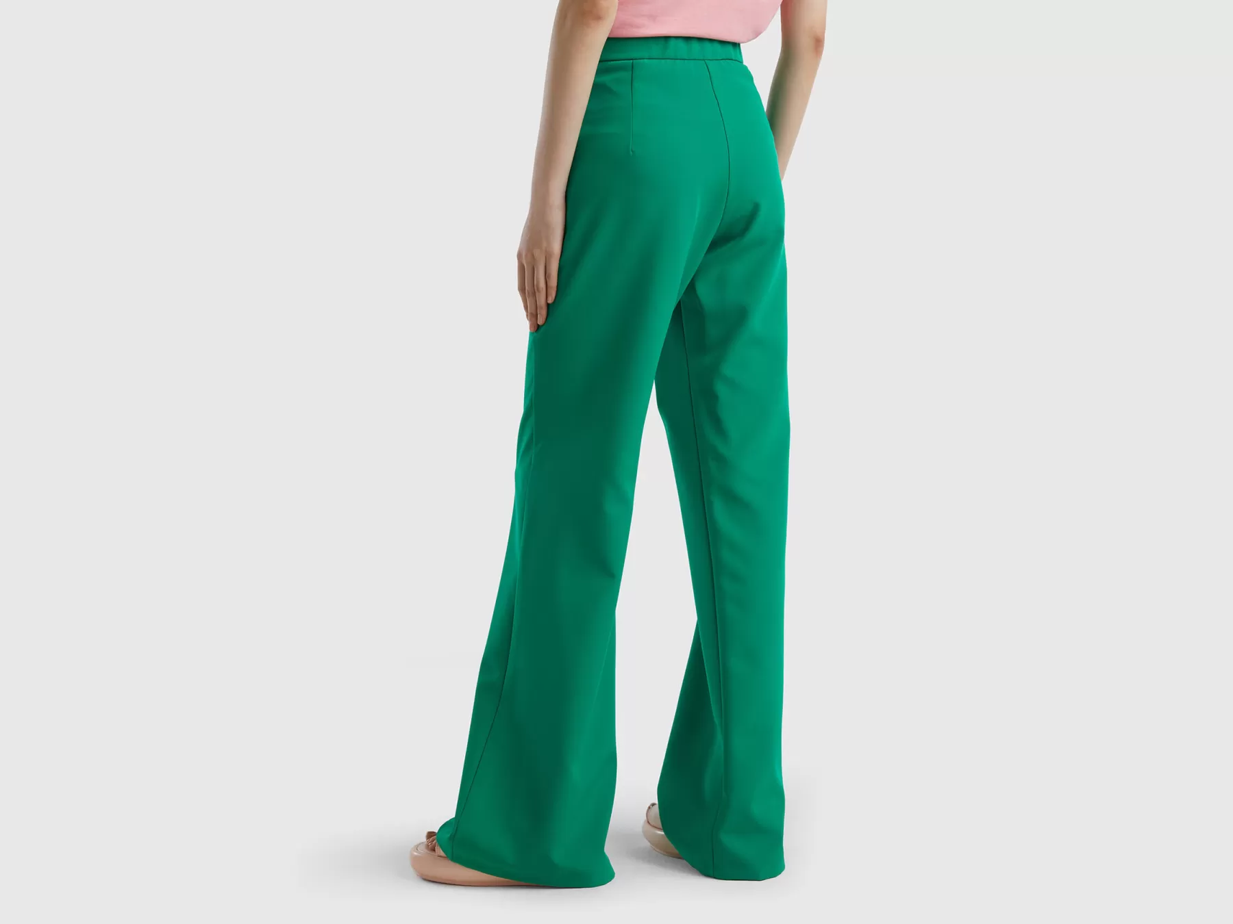 Benetton Pantaloni Flare Con Zip Laterale Verde New