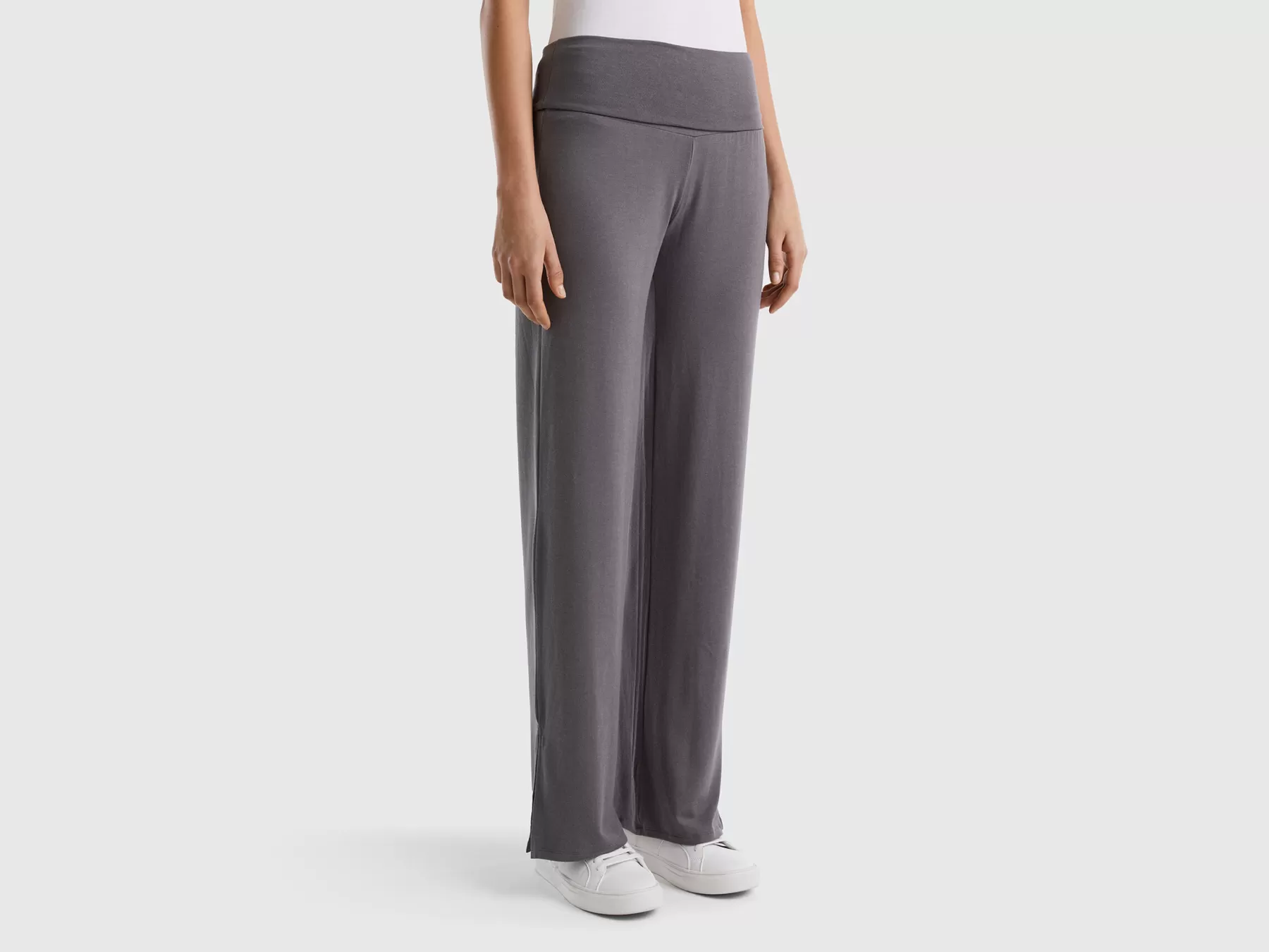 Benetton Pantaloni Fluidi A Vita Alta Grigio Scuro Best Sale