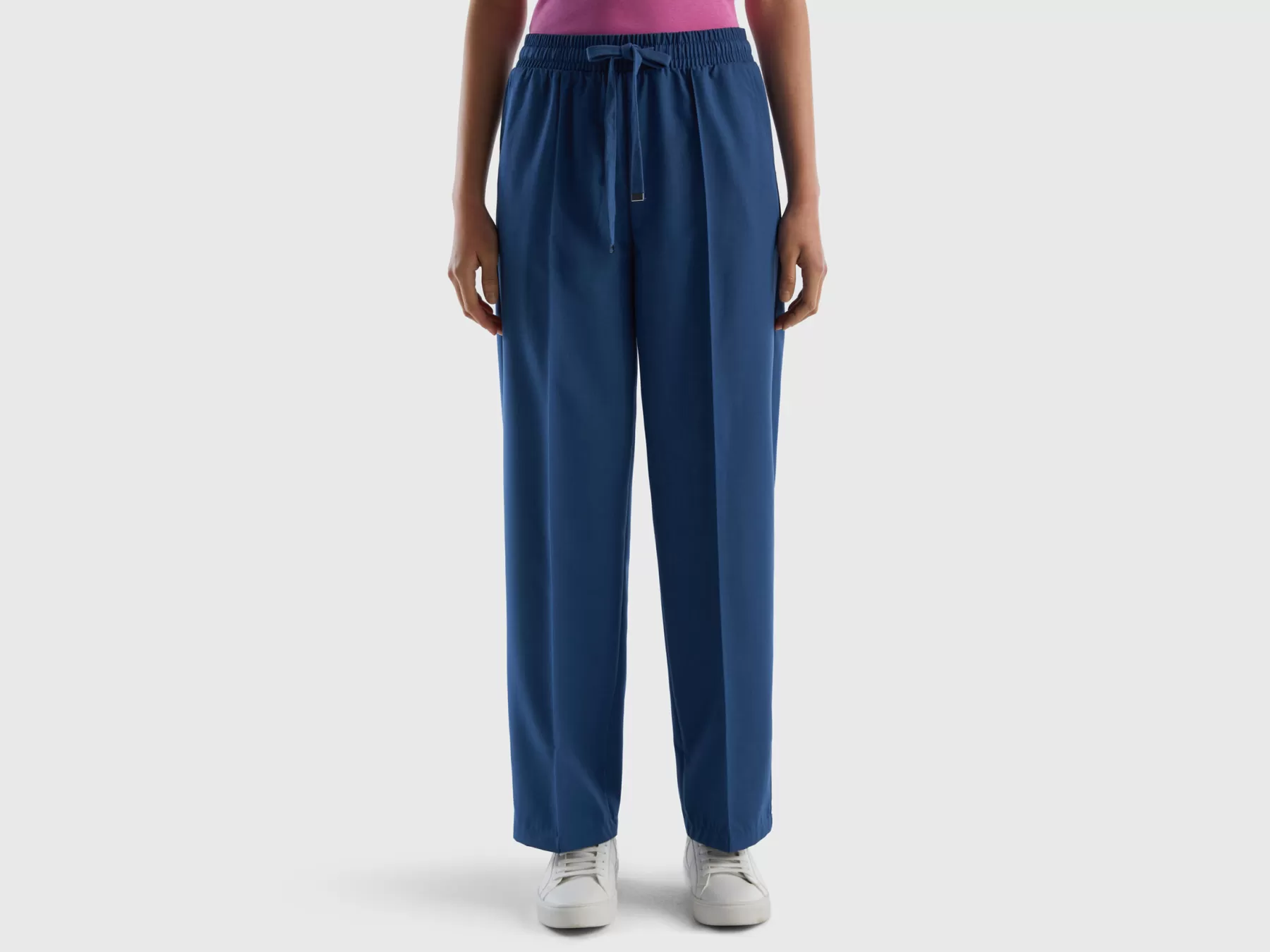 Benetton Pantaloni Fluidi Con Coulisse Blu Outlet