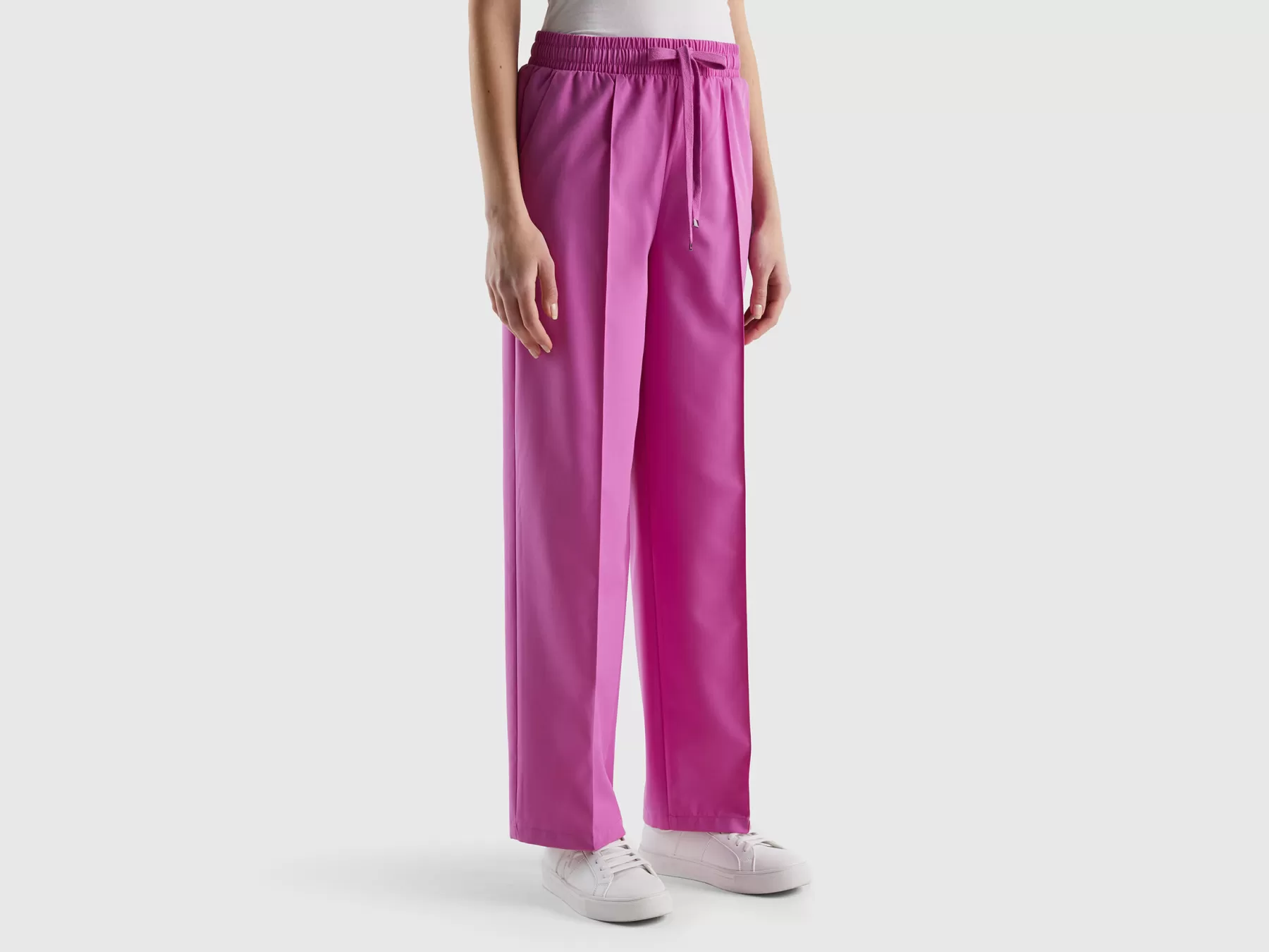 Benetton Pantaloni Fluidi Con Coulisse Rosa Fashion