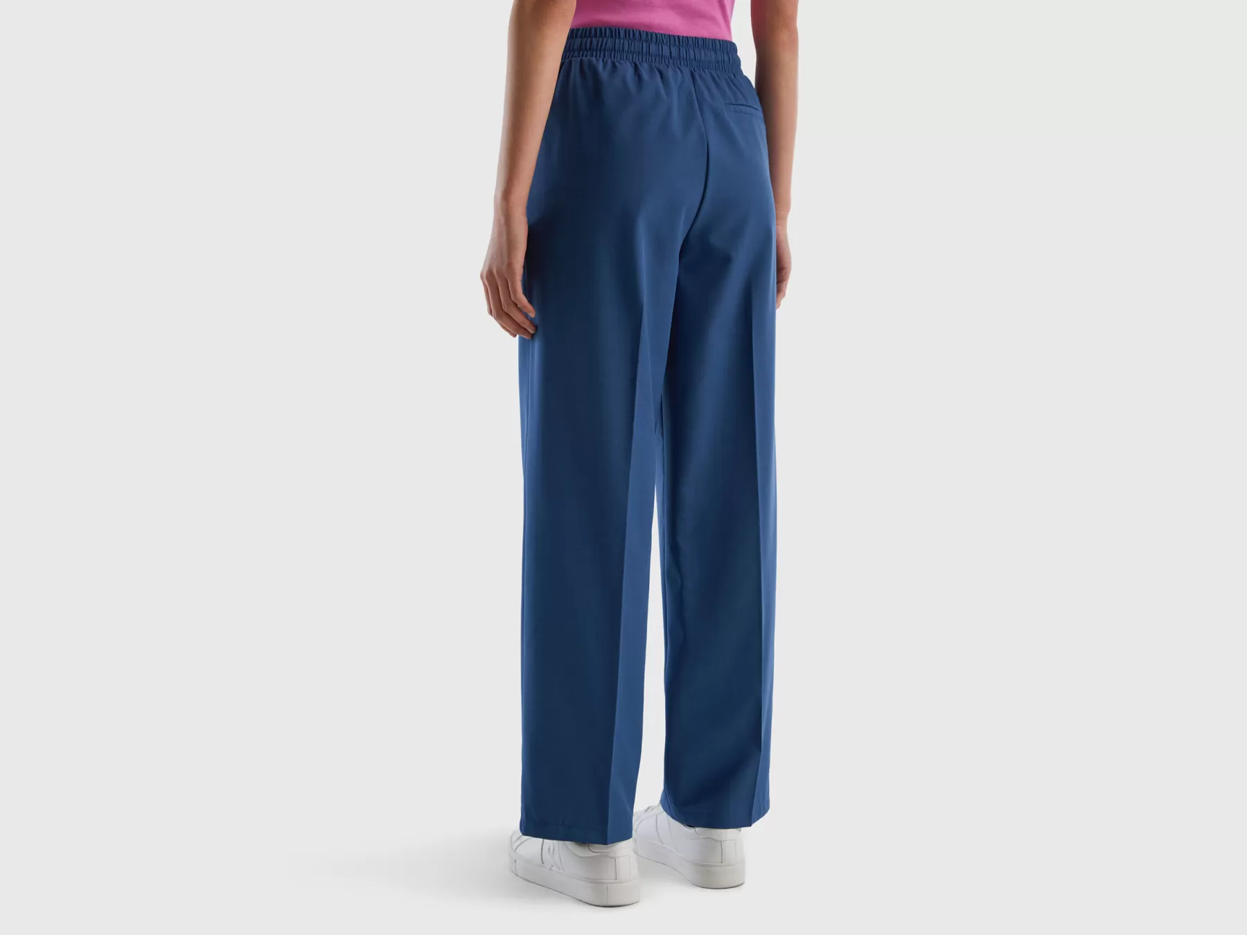 Benetton Pantaloni Fluidi Con Coulisse Blu Outlet