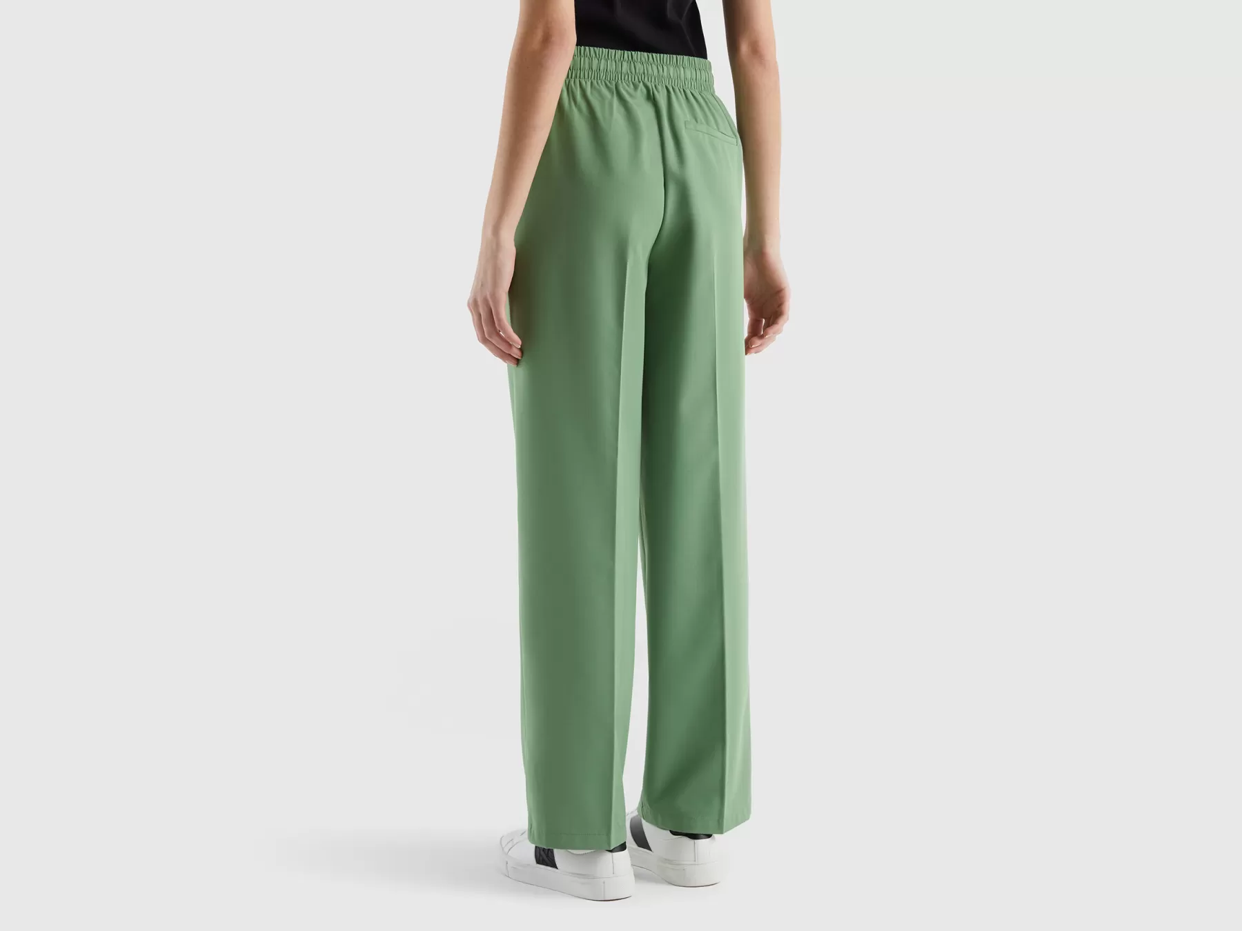 Benetton Pantaloni Fluidi Con Coulisse Verde Outlet