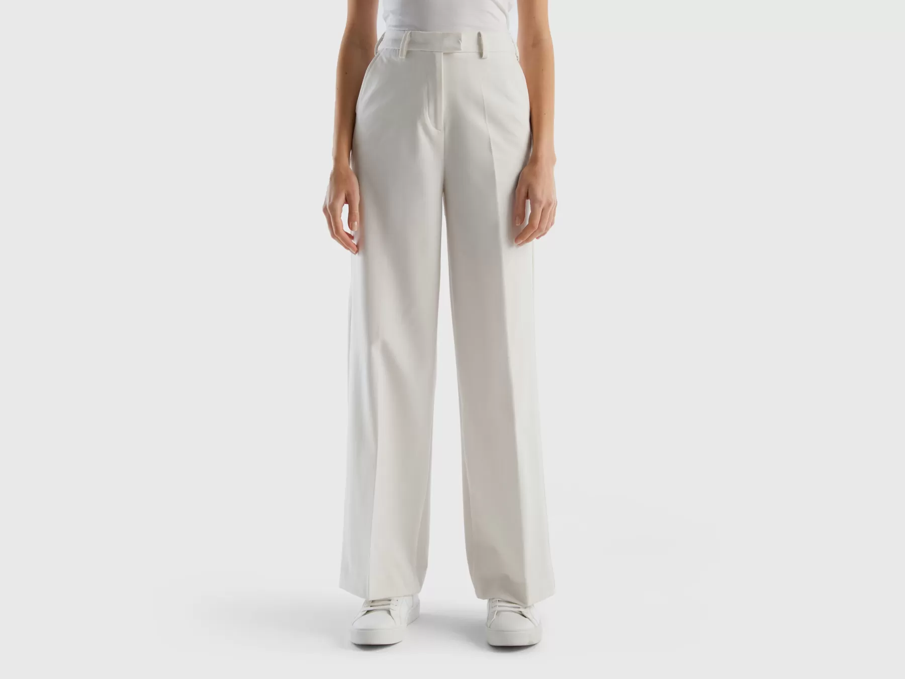 Benetton Pantaloni Fluidi Con Gamba Ampia Bianco Panna Flash Sale