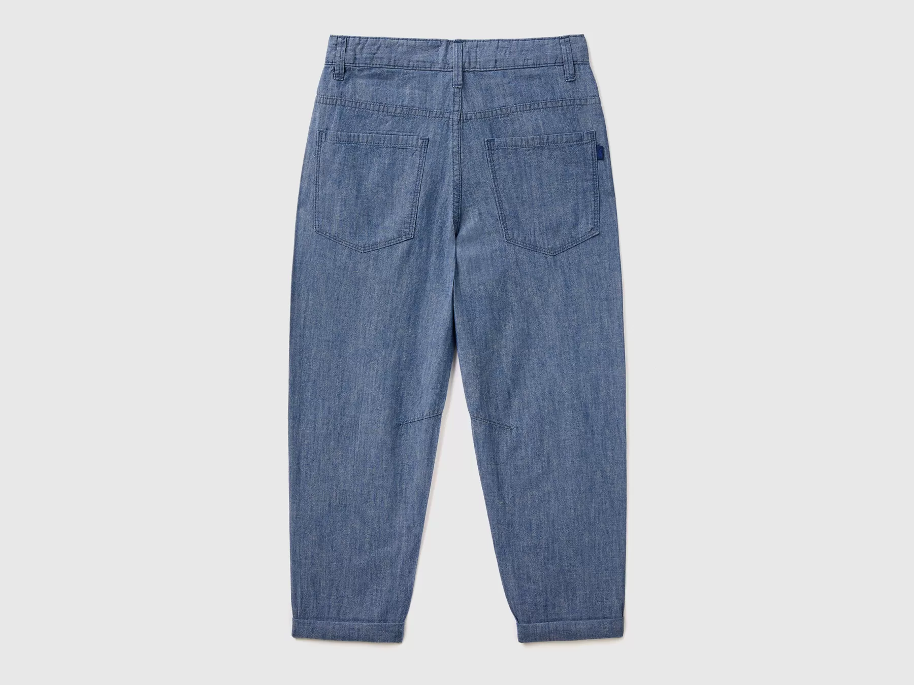 Benetton Pantaloni In Chambray Misto Lino Avio Discount