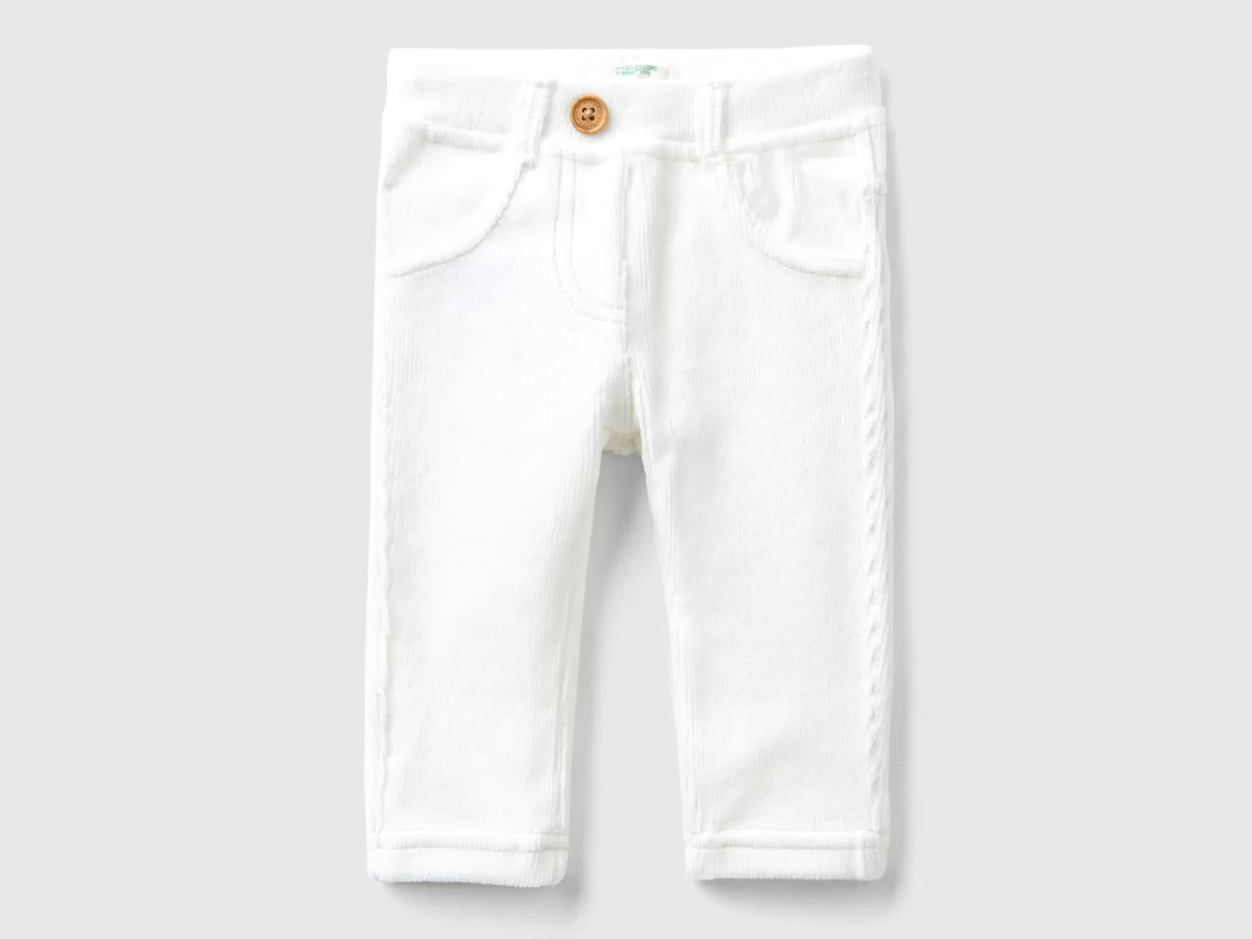 Benetton Pantaloni In Ciniglia Stretch Bianco Panna Shop