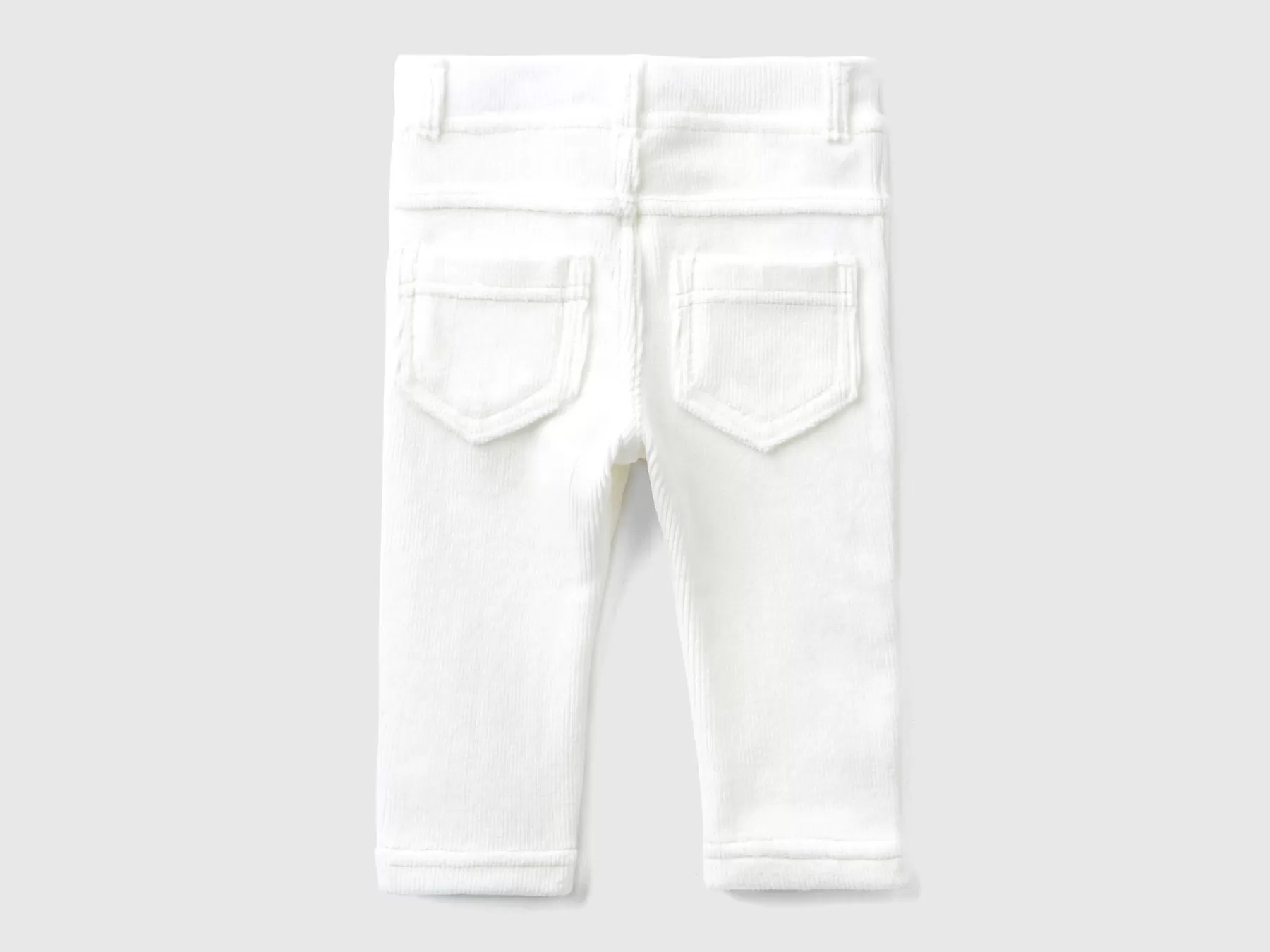 Benetton Pantaloni In Ciniglia Stretch Bianco Panna Shop