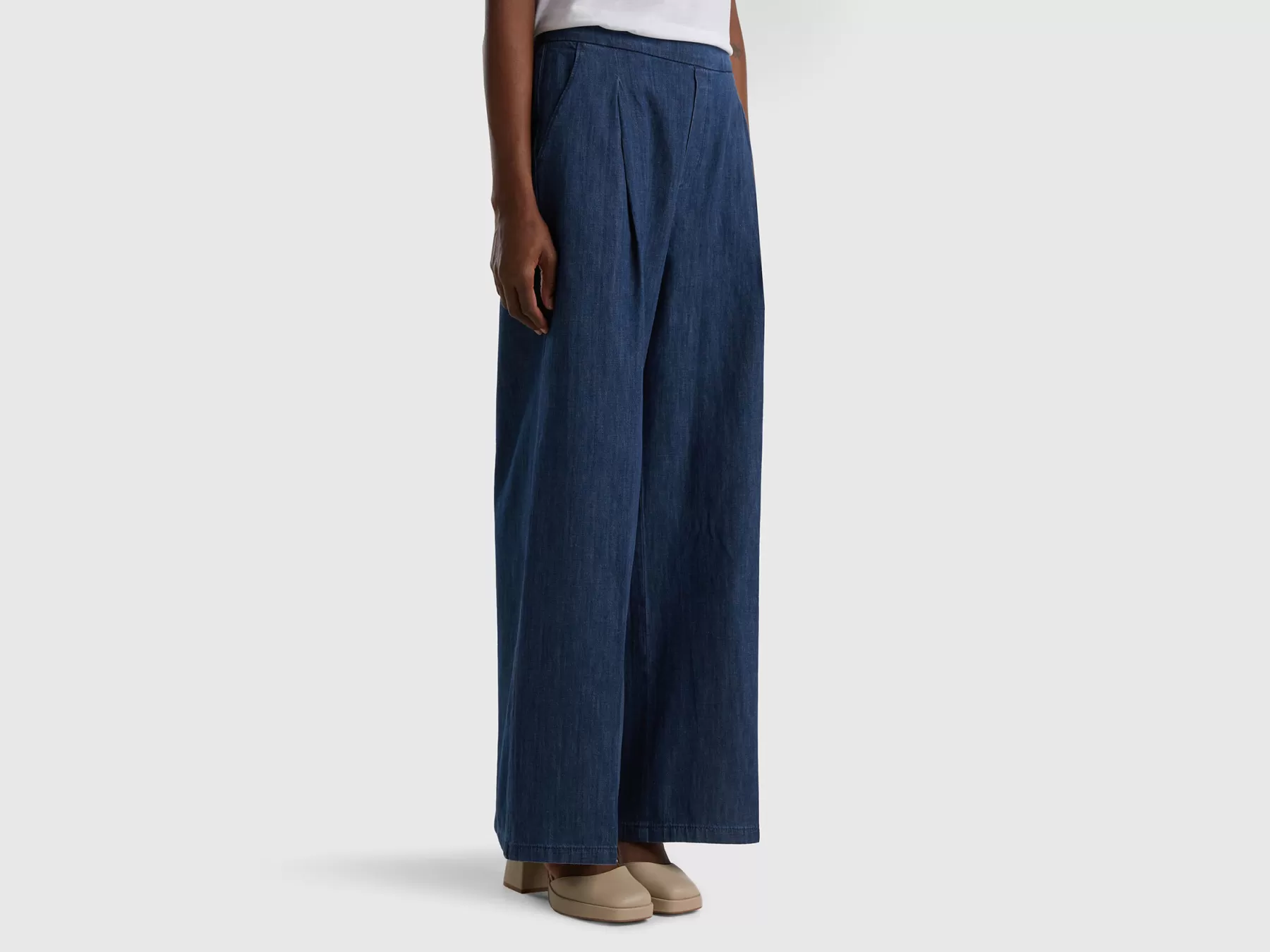 Benetton Pantaloni In Cotone E Canapa Blu Online