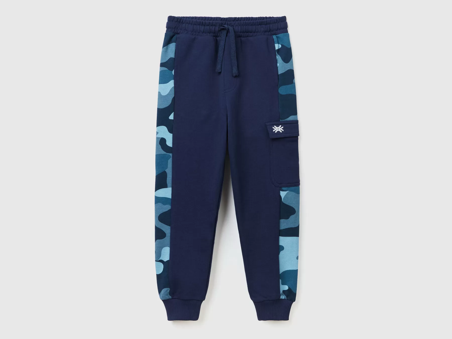 Benetton Pantaloni In Felpa Con Bande Camouflage Blu Scuro Shop