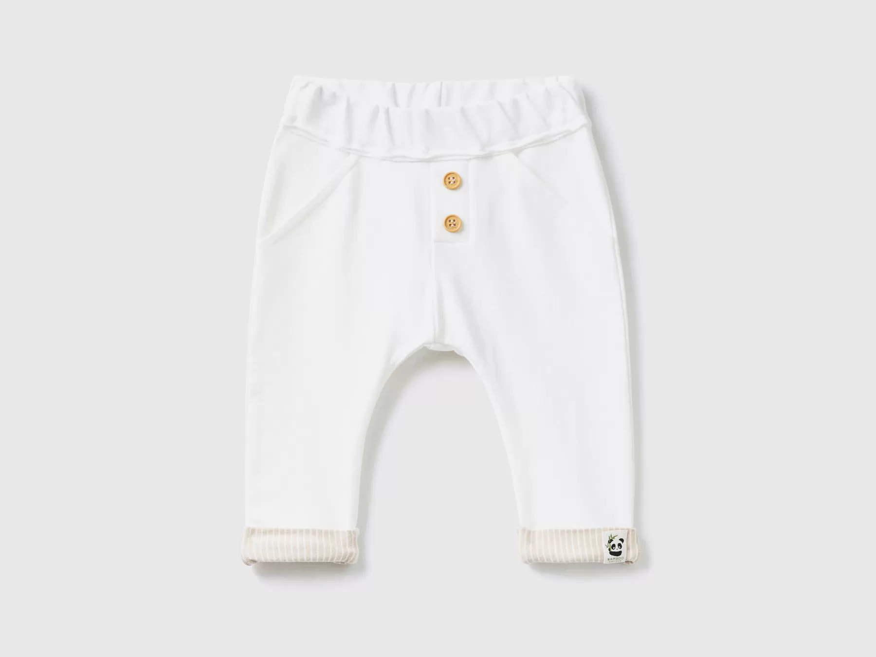 Benetton Pantaloni In Felpa Con Risvolti Bianco Panna Cheap