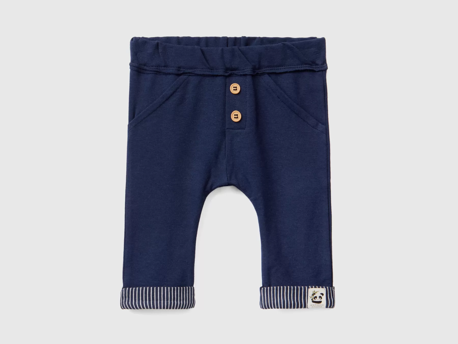 Benetton Pantaloni In Felpa Con Risvolti Blu Scuro New