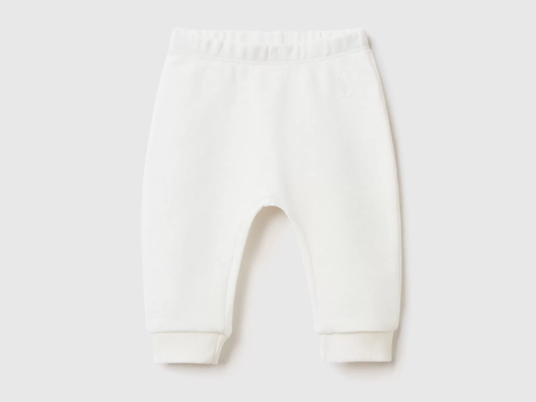 Benetton Pantaloni In Felpa Di Cotone Biologico Bianco Panna New