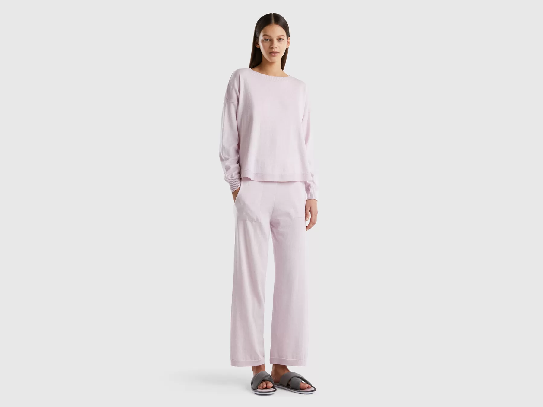 Benetton Pantaloni In Misto Cashmere Rosa Tenue Online