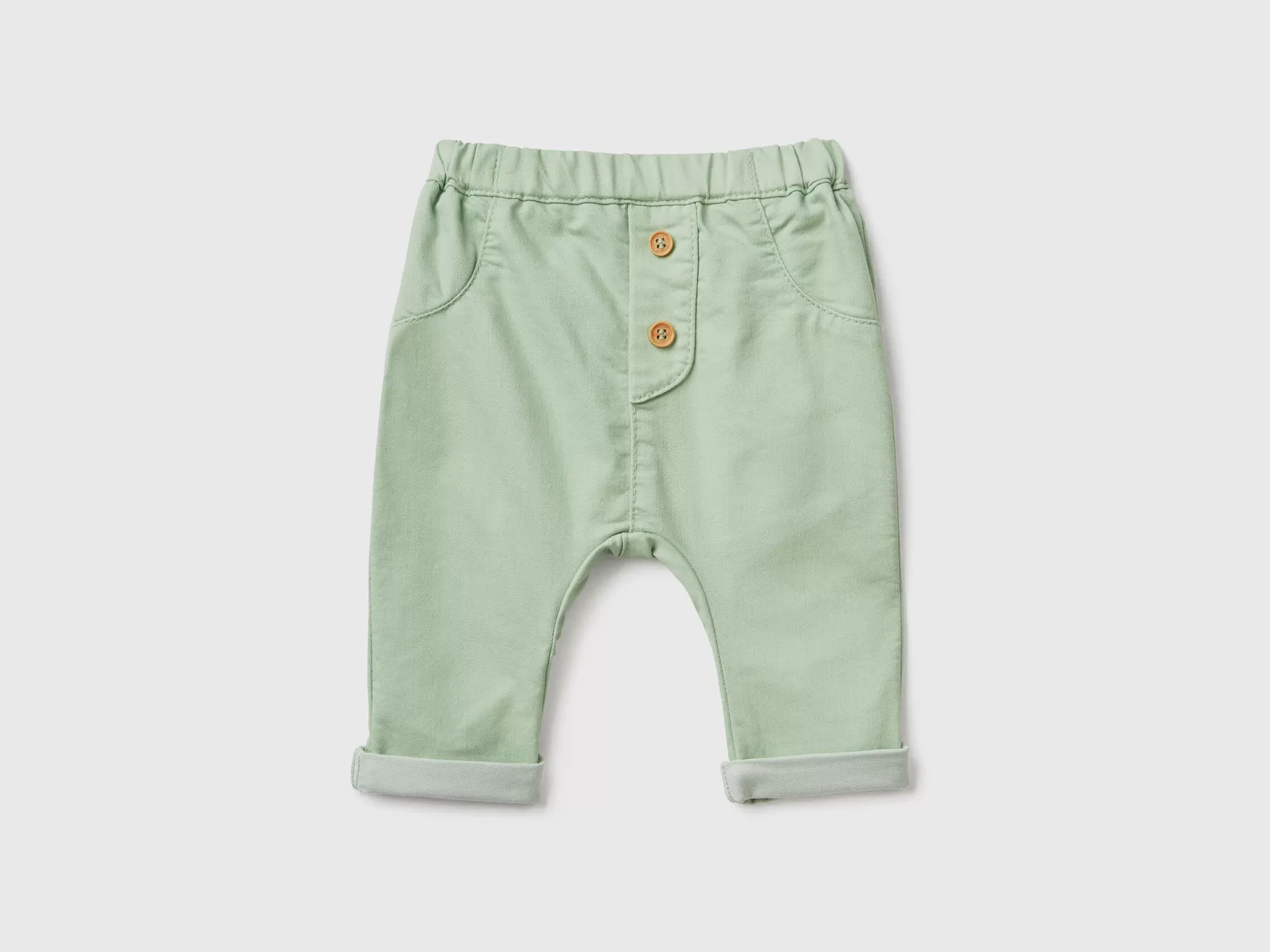 Benetton Pantaloni In Misto Cotone Stretch Verde Chiaro Outlet