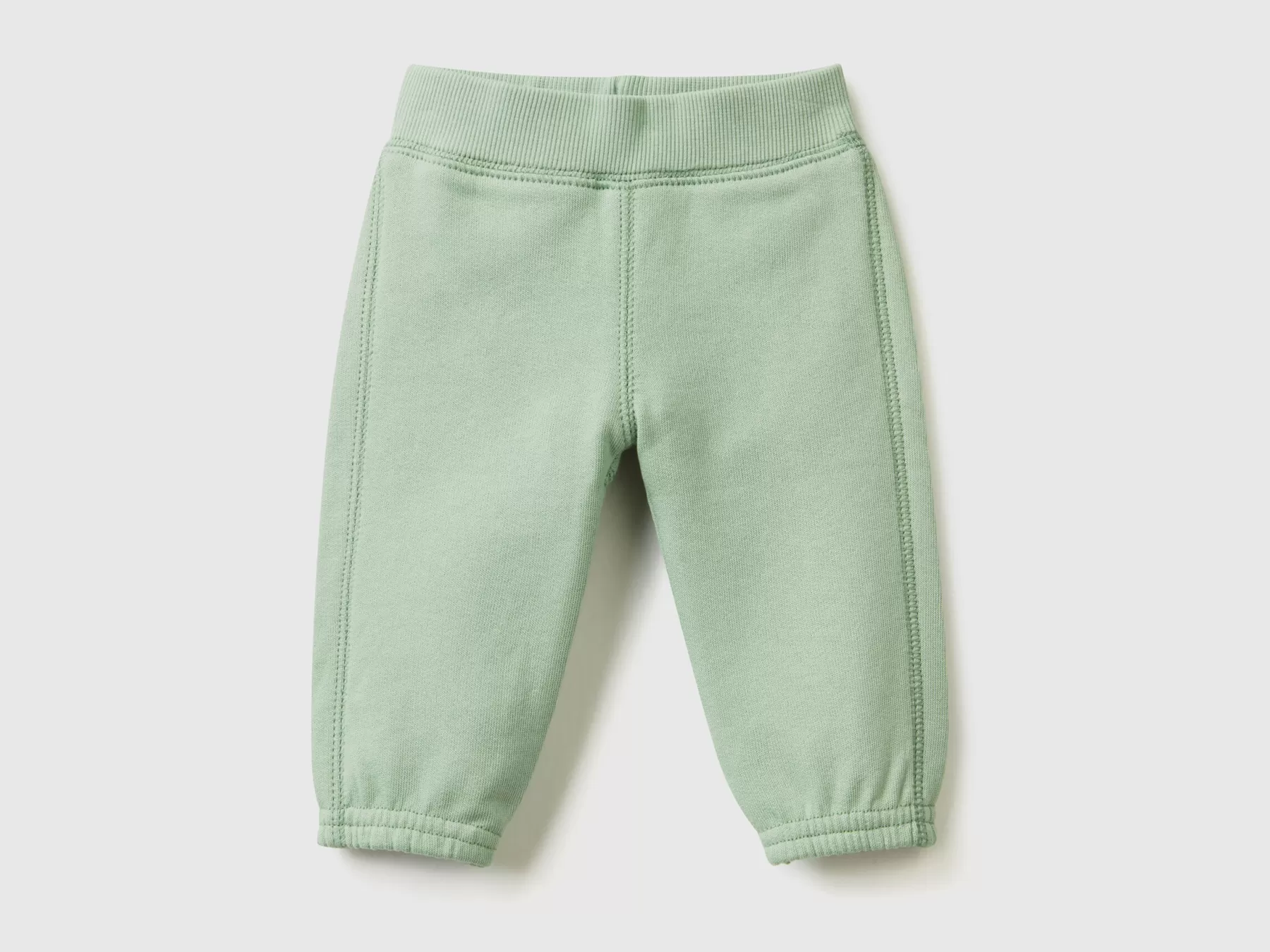 Benetton Pantaloni In Morbida Felpa Con Ricamo Verde Chiaro New