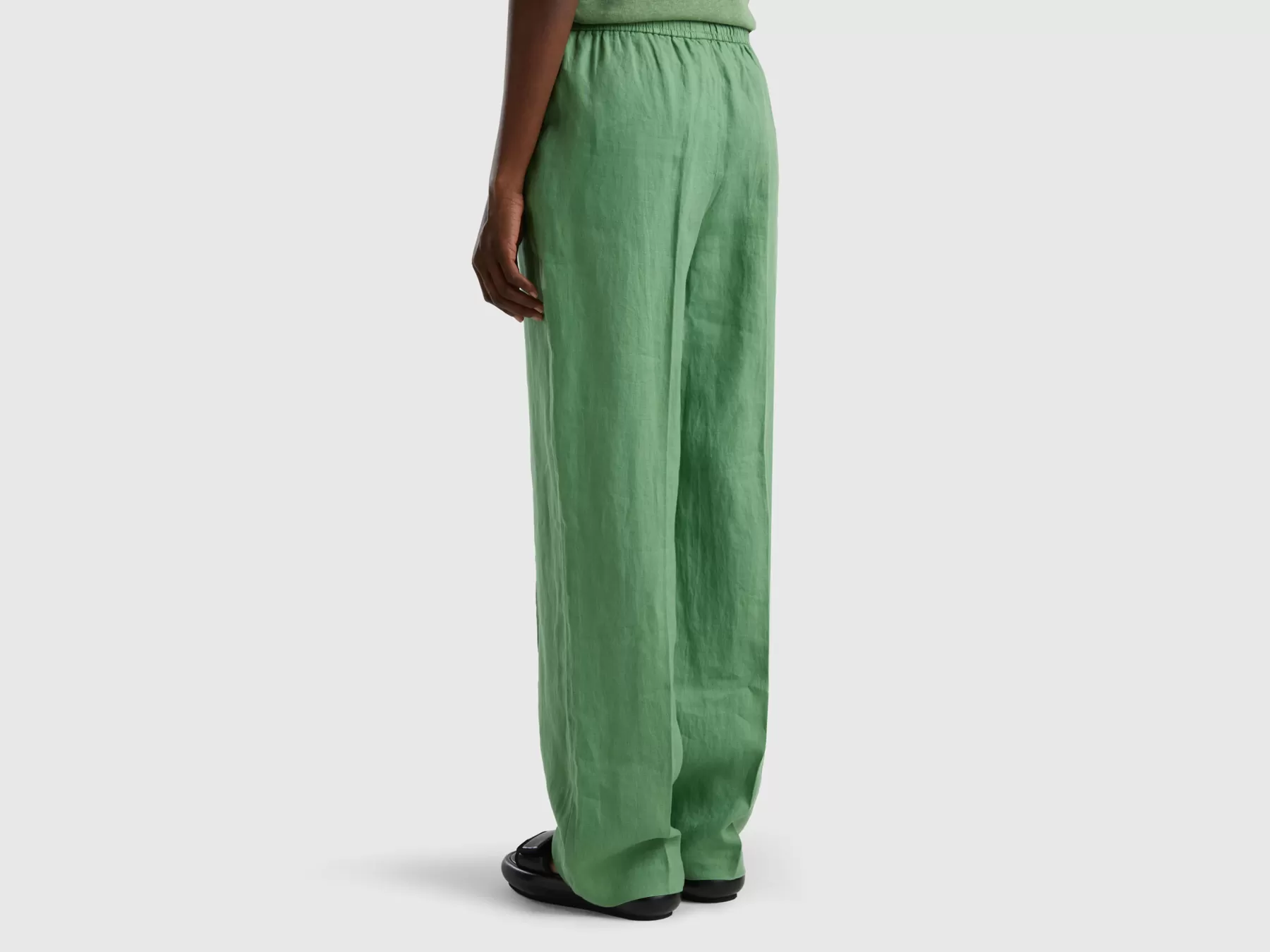 Benetton Pantaloni In Puro Lino Con Elastico Verde Sale