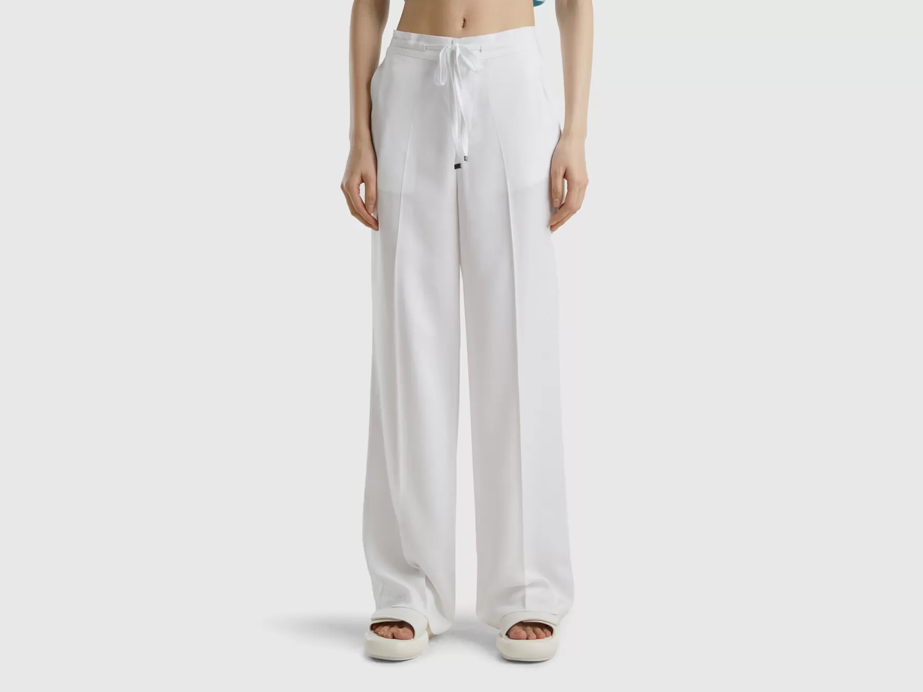 Benetton Pantaloni In Puro Lyocell Bianco Outlet