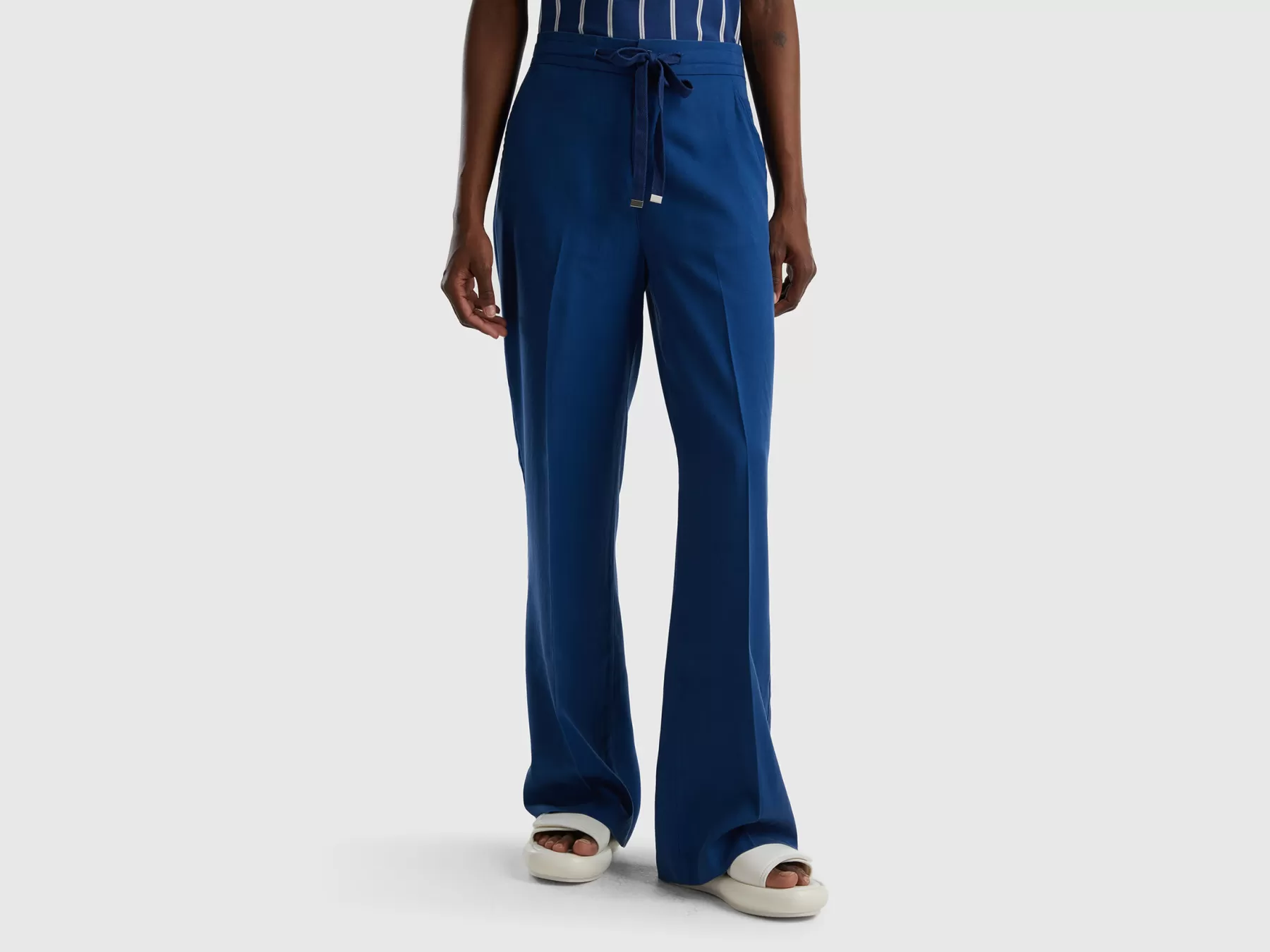 Benetton Pantaloni In Puro Lyocell Blu Scuro Clearance