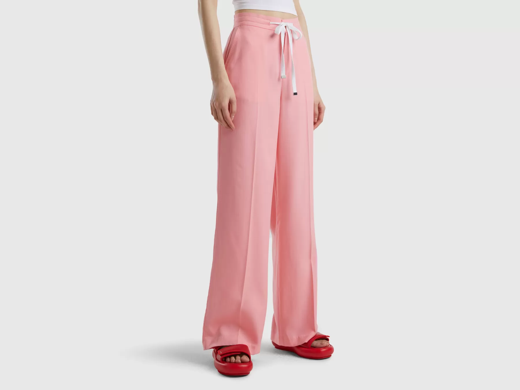 Benetton Pantaloni In Puro Lyocell Rosa Online