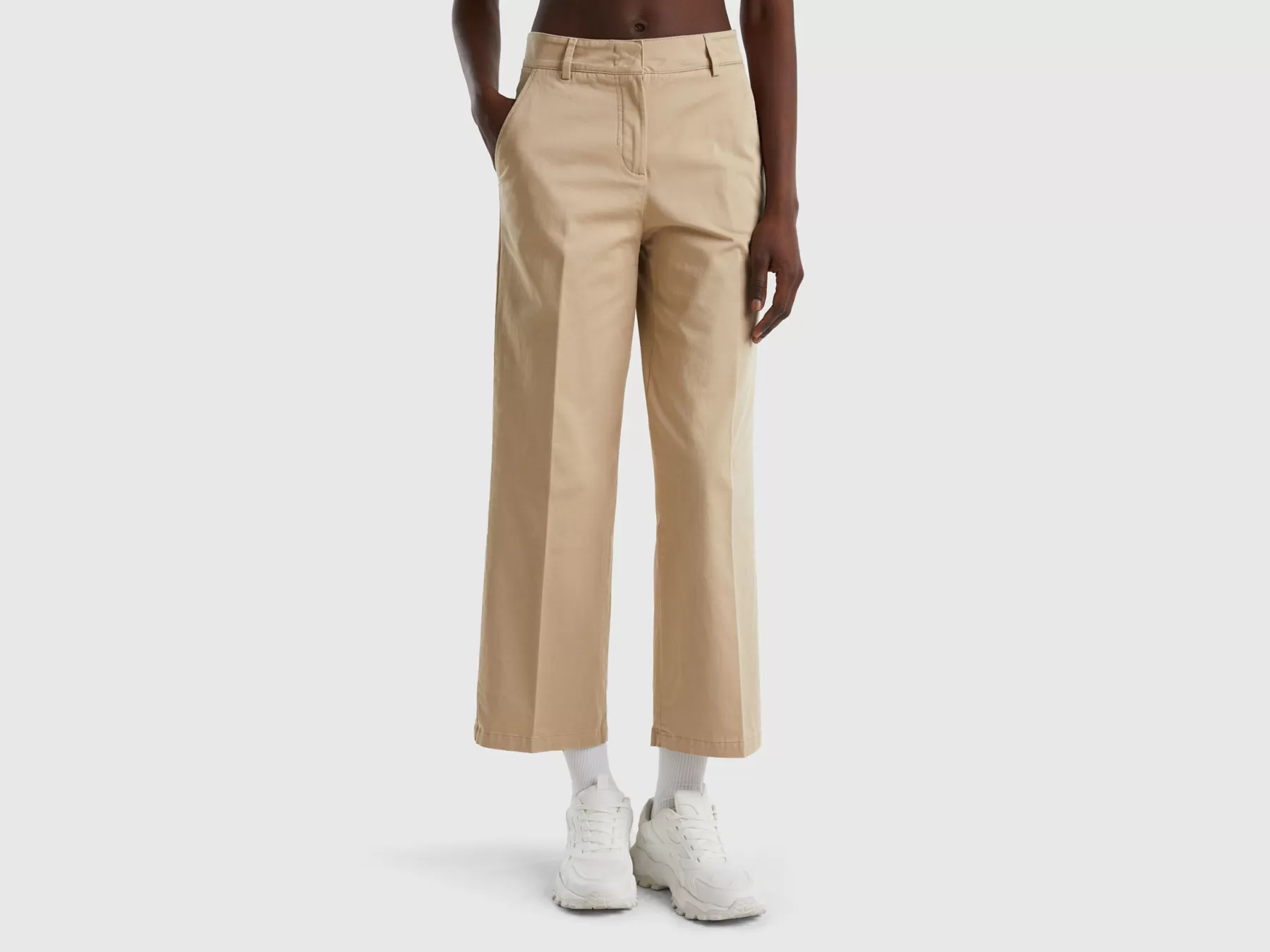 Benetton Pantaloni In Twill Beige Cheap