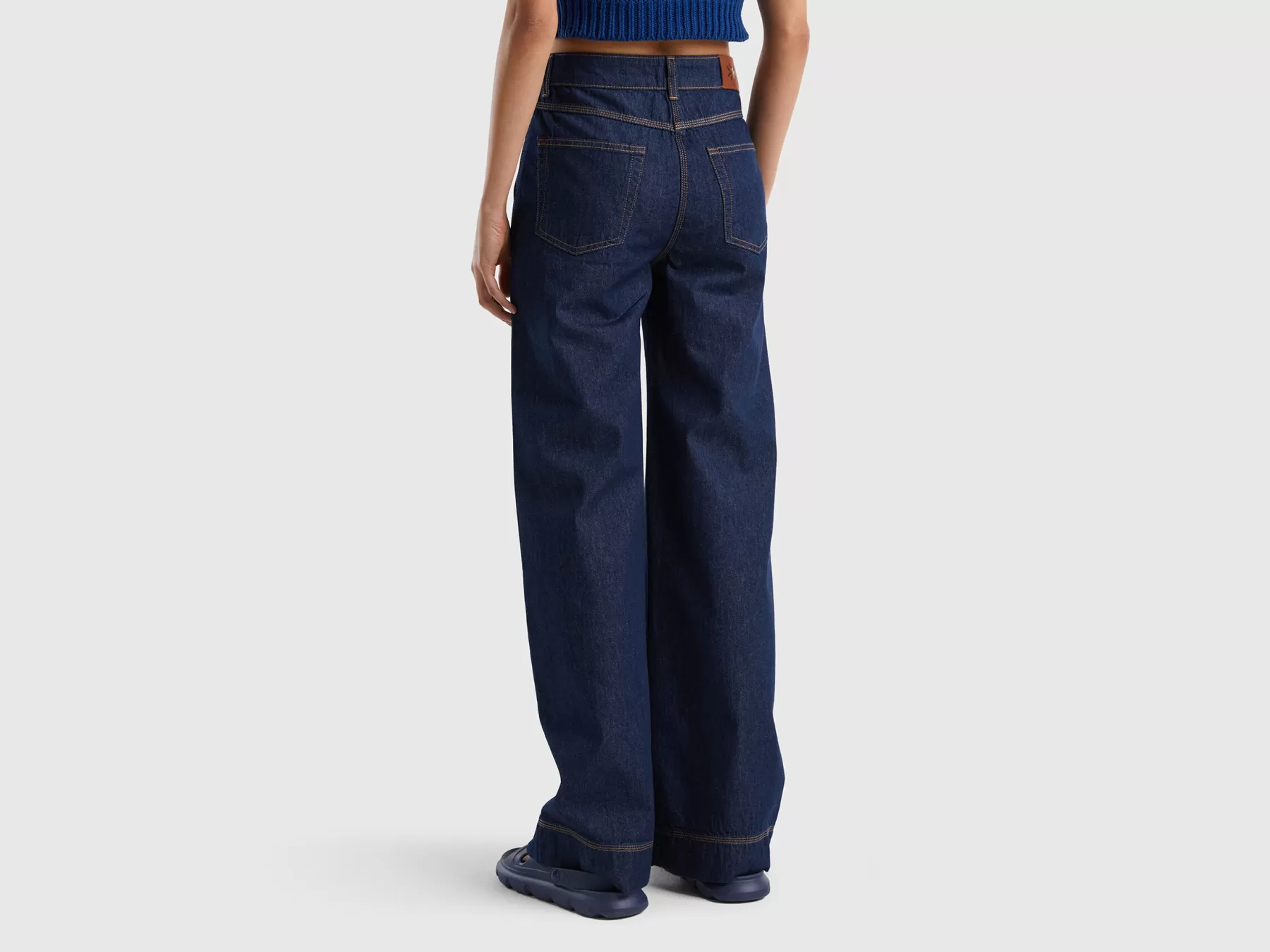 Benetton Pantaloni Jeans Con Gamba Ampia Blu Scuro Online