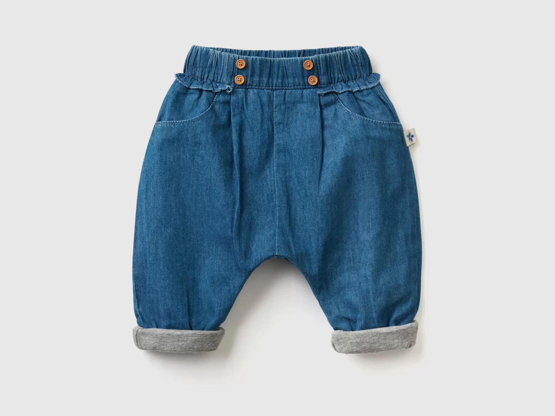 Benetton Pantaloni Loose Fit In Puro Cotone Blu Store