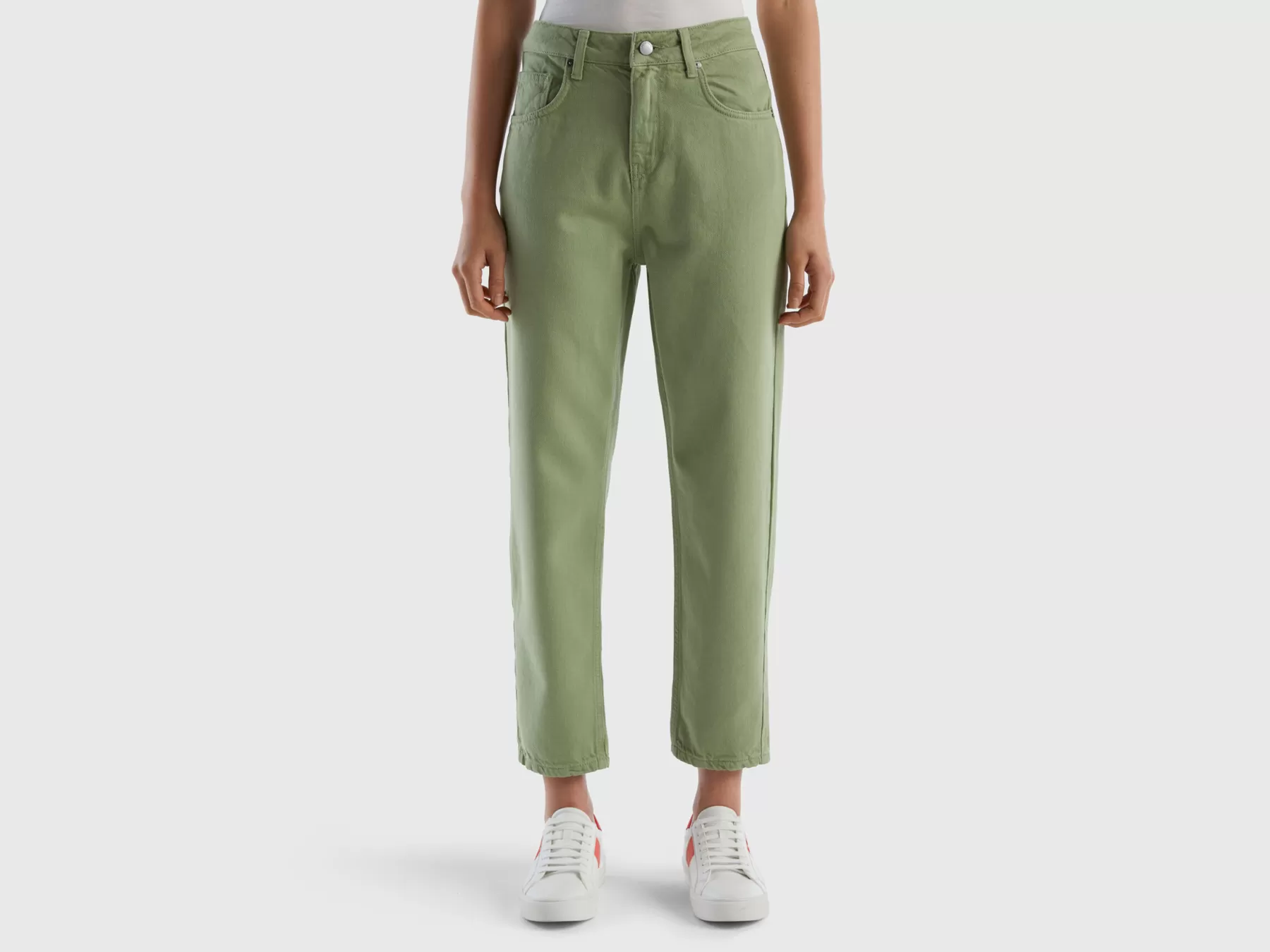 Benetton Pantaloni Lunghi Mom Fit Verde Outlet