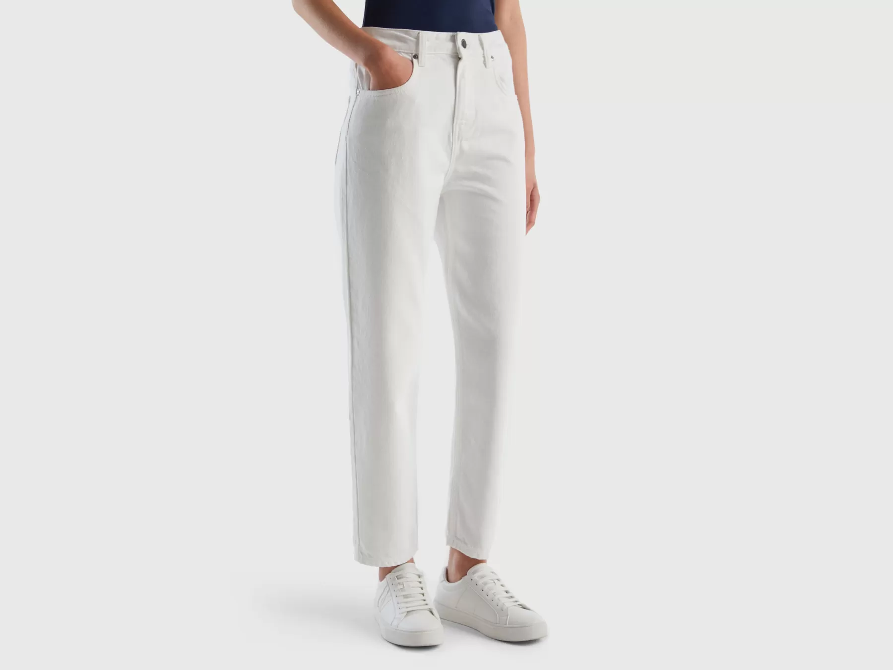 Benetton Pantaloni Lunghi Mom Fit Bianco Online