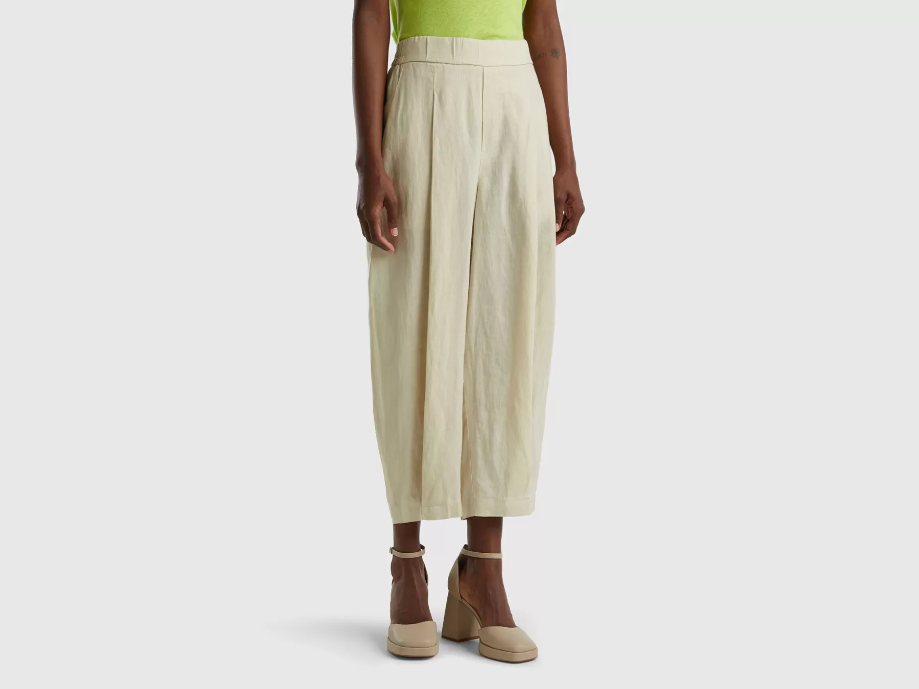 Benetton Pantaloni Morbidi In Puro Lino Beige Clearance