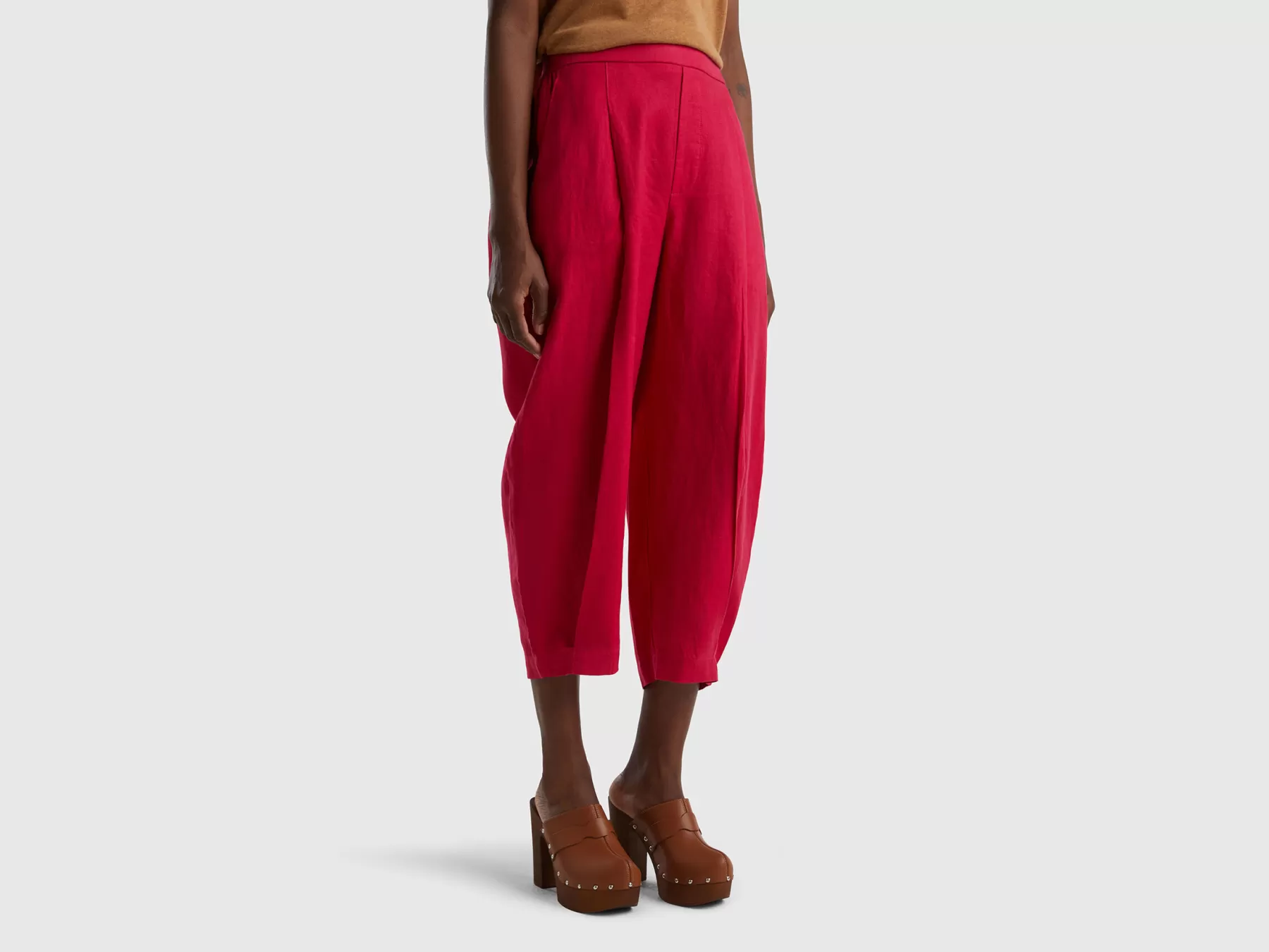 Benetton Pantaloni Morbidi In Puro Lino Fucsia New