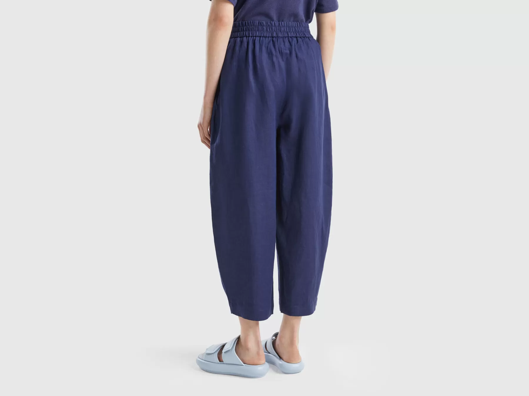 Benetton Pantaloni Morbidi In Puro Lino Blu Scuro Online