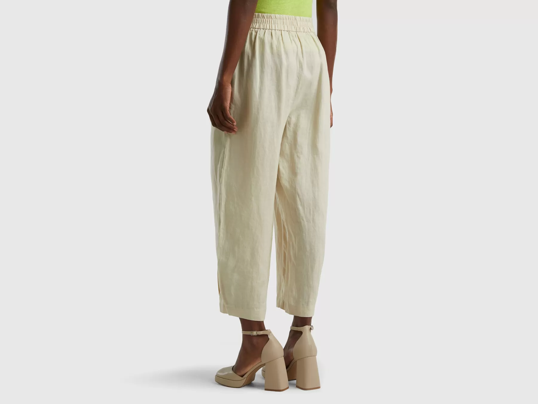 Benetton Pantaloni Morbidi In Puro Lino Beige Clearance