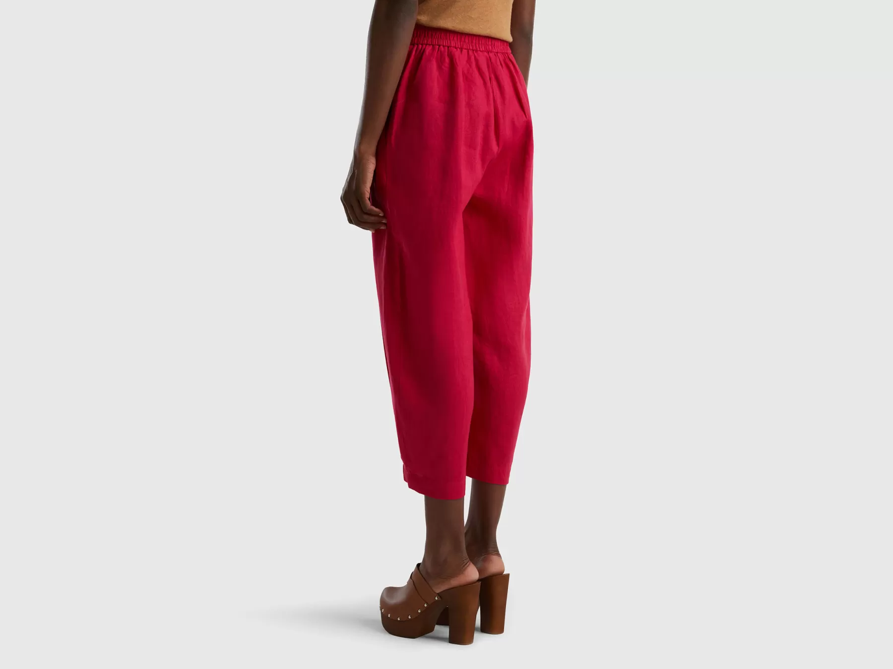 Benetton Pantaloni Morbidi In Puro Lino Fucsia New