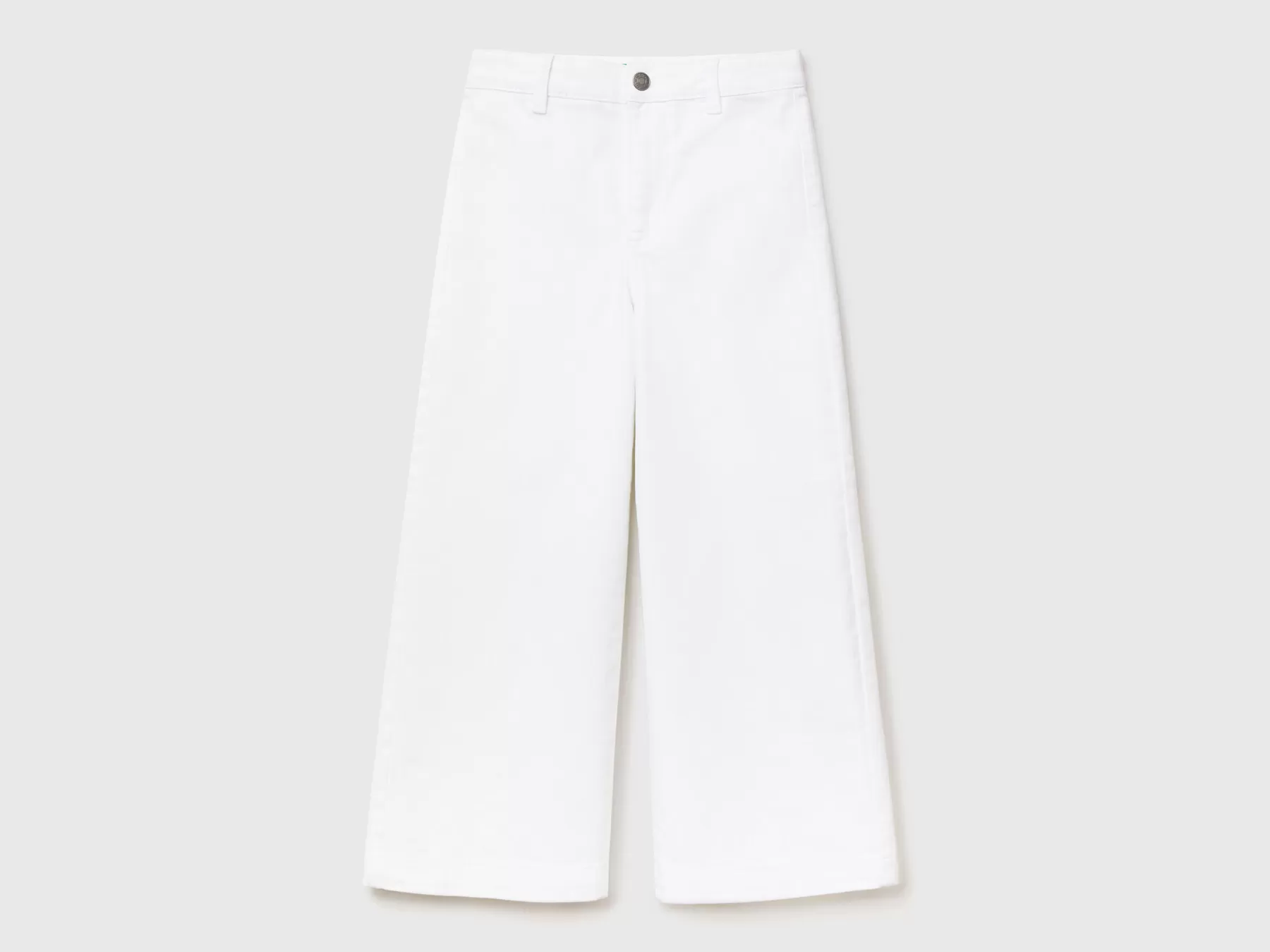 Benetton Pantaloni Palazzo In Cotone Stretch Bianco Online