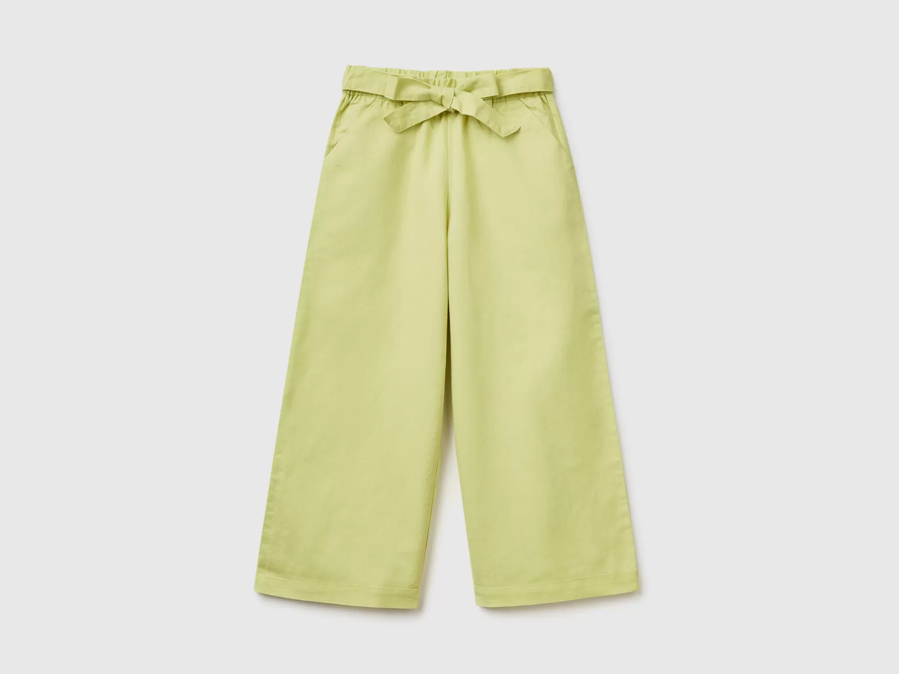 Benetton Pantaloni Palazzo In Misto Lino Lime Cheap