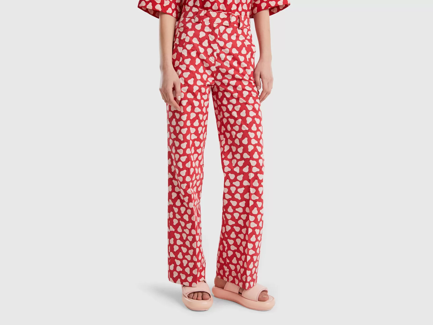 Benetton Pantaloni Palazzo Rossi Con Pattern Pere Rosso Shop